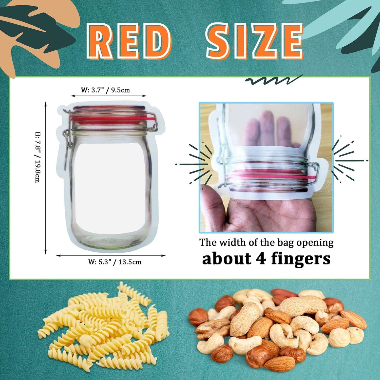 20Pcs Mason Jar Bags, Portable Food Saver Storage Bags, Reusable Snack Bags Food Saver Storage Bags, Zipper Sealed Bags Fresh Bags for Travel Camping and Home Office Kids image number 4