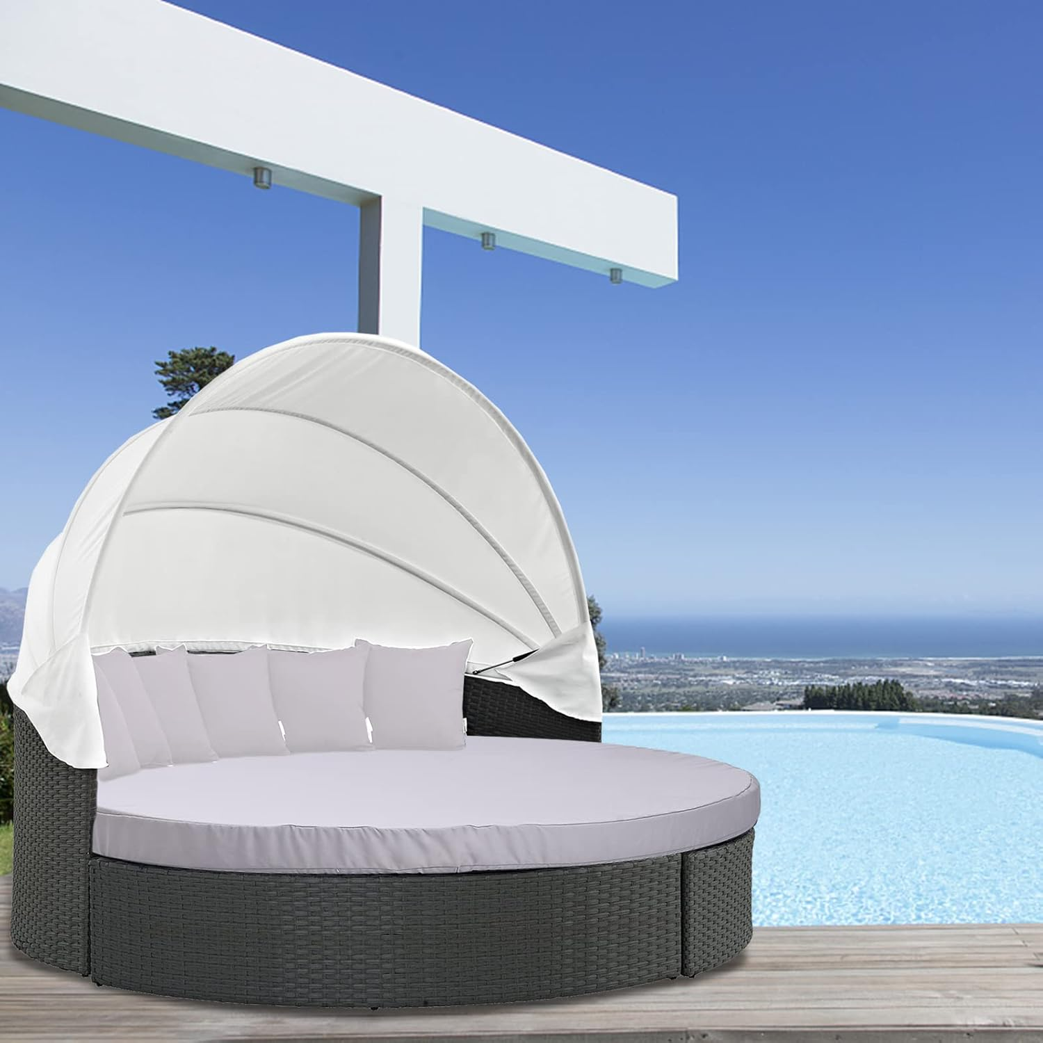 MICTONY Outdoor Daybed Cushion Cover, 66" Replacement Daybed Cover with Elastic Band, Sun Bed Cushion Cover, Outdoor round Bed Cushion, Cover ONLY (Daybed NOT Included), Grey - Grey image number 3