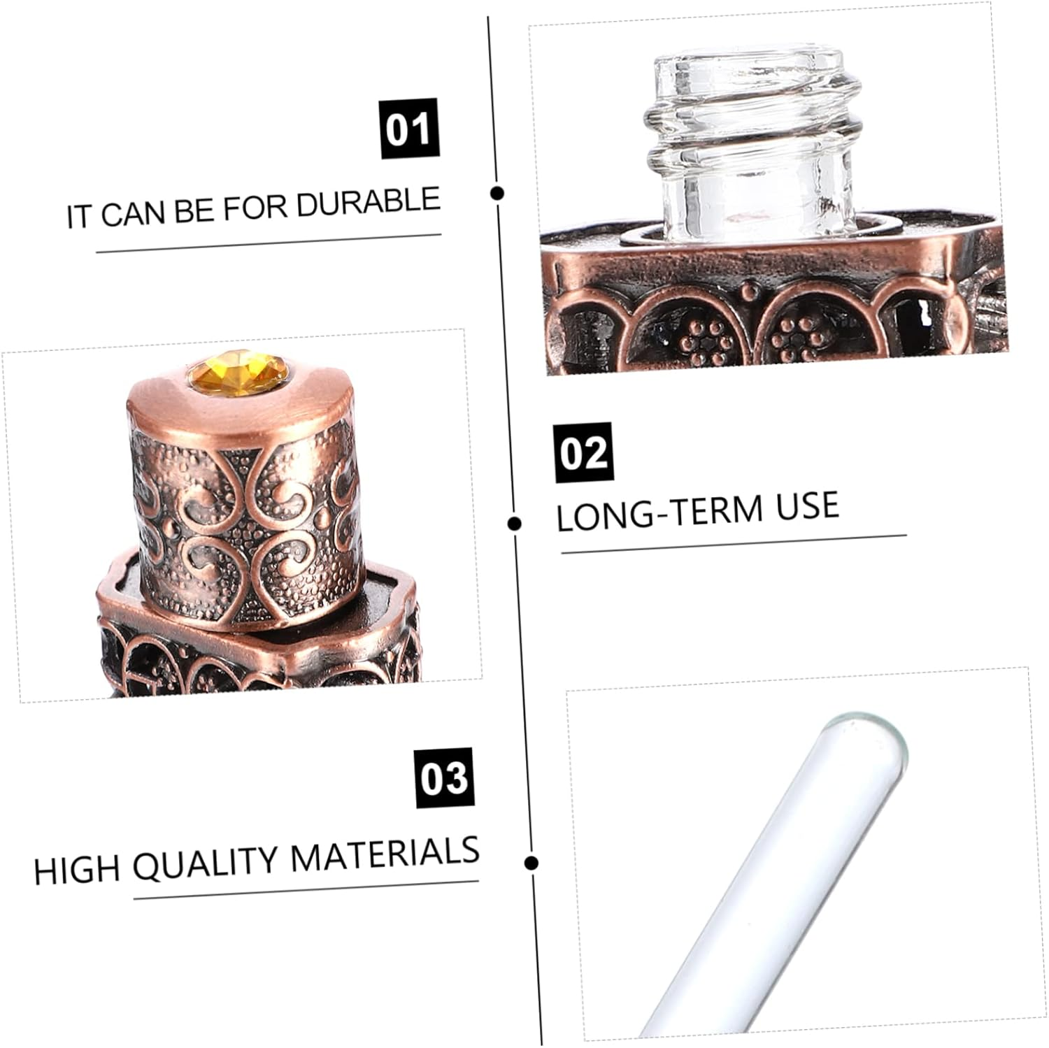 Metal Essential Oil Storage Bottle 3Ml Hollow Flower Engraved Leak-Proof Perfume Dispenser for Scientific and Craft Applications - Green image number 3