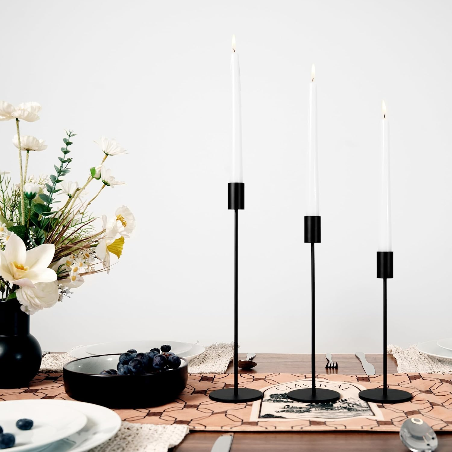 3 Pack Candlestick Holders, Decor Taper Candle Holder for Wedding, Dinning, Party, Fits 3/4 Inch Thick Candle (Black) image number 5