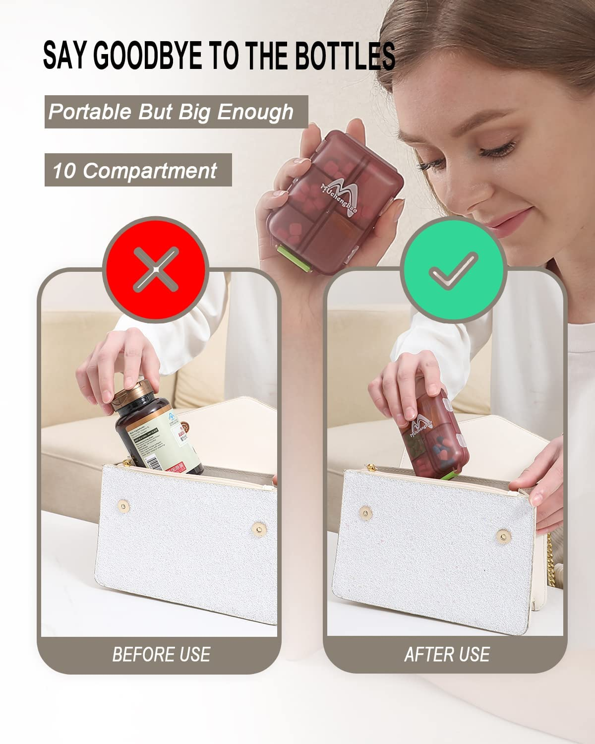 Muchengbaovier 7 Day Pill Box with 10 Compartments - Handy Medicine Box Easy to Open (Four Colours Mixed) - Gray image number 5