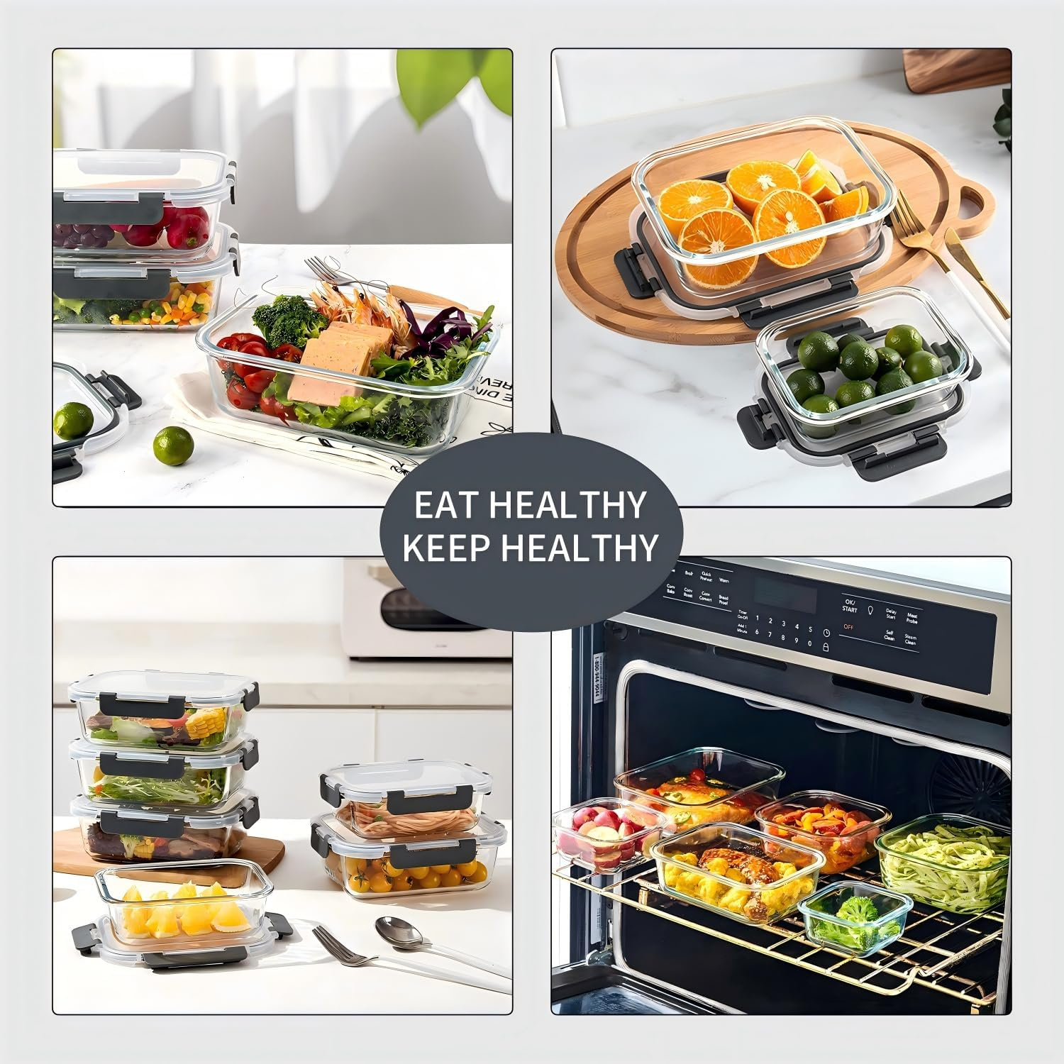 17 Pack Glass Food Storage Containers with Airtight Lids, Food Containers, Glass Lunch Containers, Kitchen Storage & Organisation for Oven, Microwave, Dishwasher and Freezer (Black) image number 1