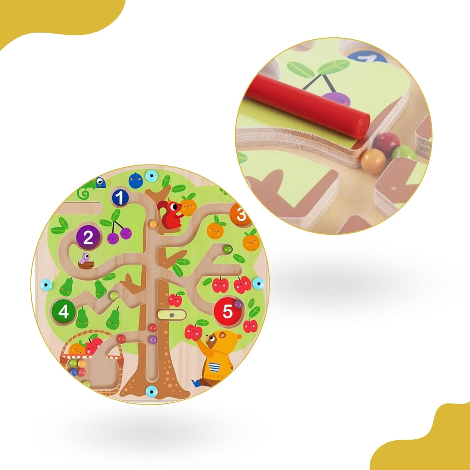 Tooky Toy TH687 Counting Fruit Ball Maze Tree: Learn Counting and Sorting with Magnetic Fruit Maze Educational Toy