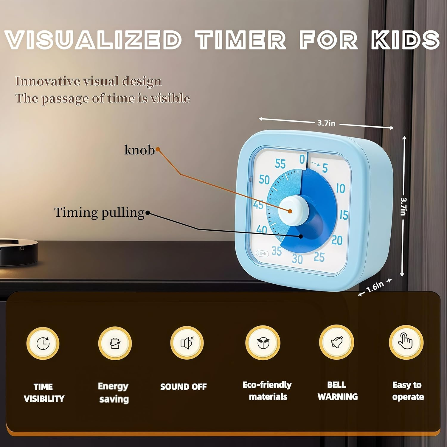 Visual Timer for Kids - 60 Minute Kids Visual Timer for Classroom Home Office, Countdown Clock for Teaching Work Meeting, Pomodoro Timer for Time Management (Sky Blue) - Avocado Green image number 5