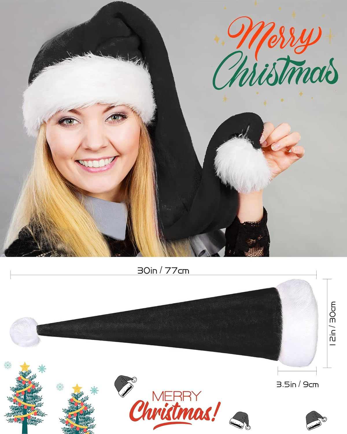 Long Santa Hats Xmas Velvet Christmas Hats for Adults Keep Warm Winter Christmas Costume image number 3