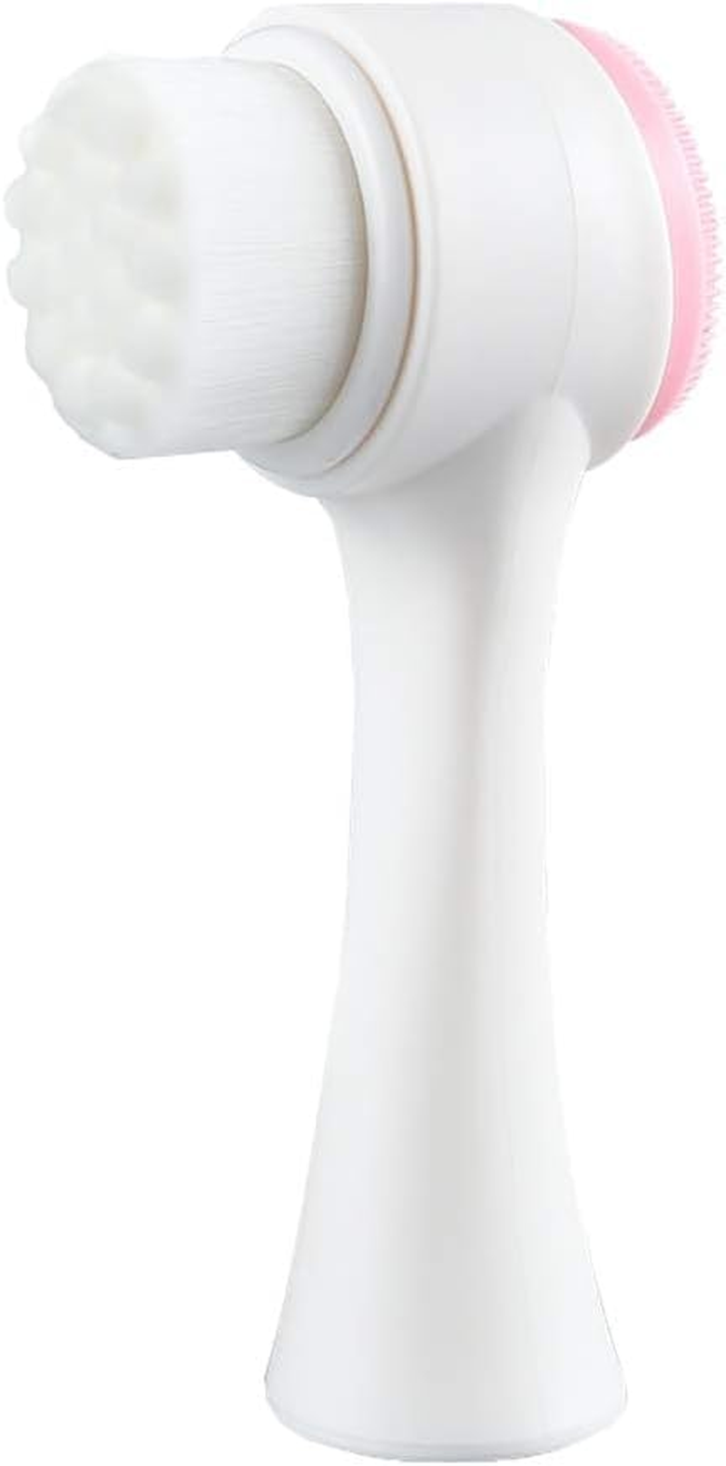 Double Sides Face Brush, 3D Stand Vertical Silicone Facial Wash Brush, 2 in 1 Facial Cleansing Brush Manual Dual-Action Face Brush for Acne, Clogged Enlarged Pores Sensitive Delicate, Dry Skins (Blue) (Pink)