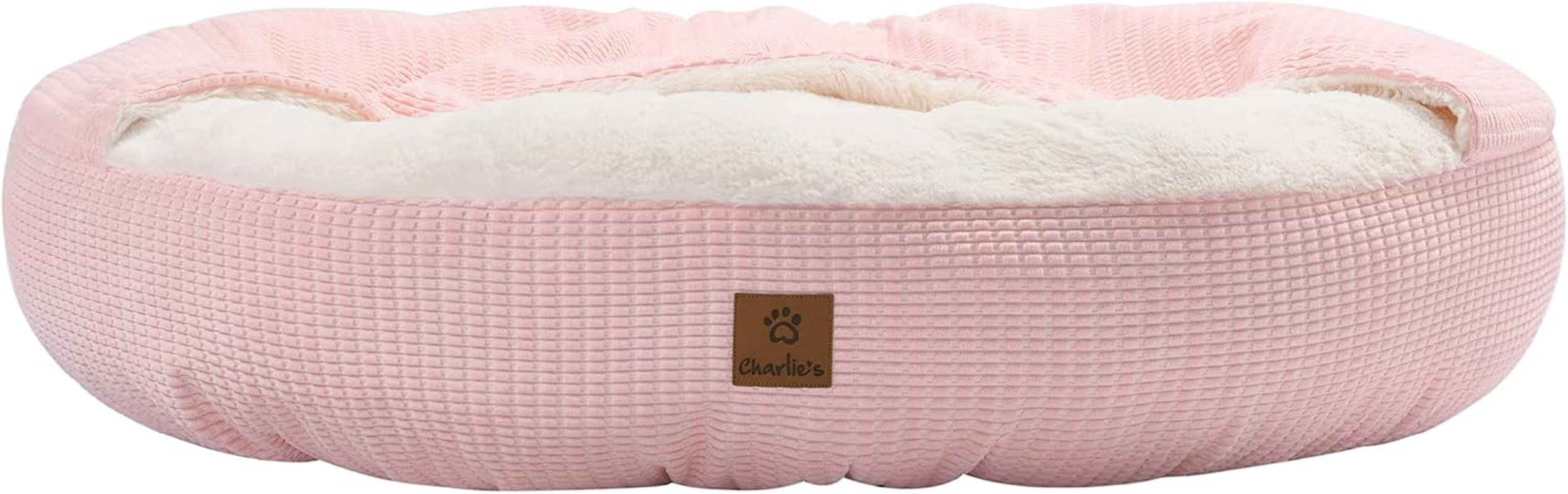 Charlie'S Calming Hooded Pet Bed, Dog, Puppy & Cat Luxury Burrowing Cave, Machine Washable, Anti-Anxiety Plush Donut Cuddler Blanket, round Soft Cozy Padded Nest, Pink, Large 90X90X20Cm image number 5
