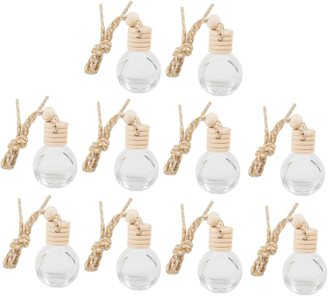 STOBAZA 5Sets Car Essential Oil Diffuser Wooden Lid Aromatherapy Air Freshener for Car Decorative Hanging Perfume Bottle 10Pcs*5 image number 6