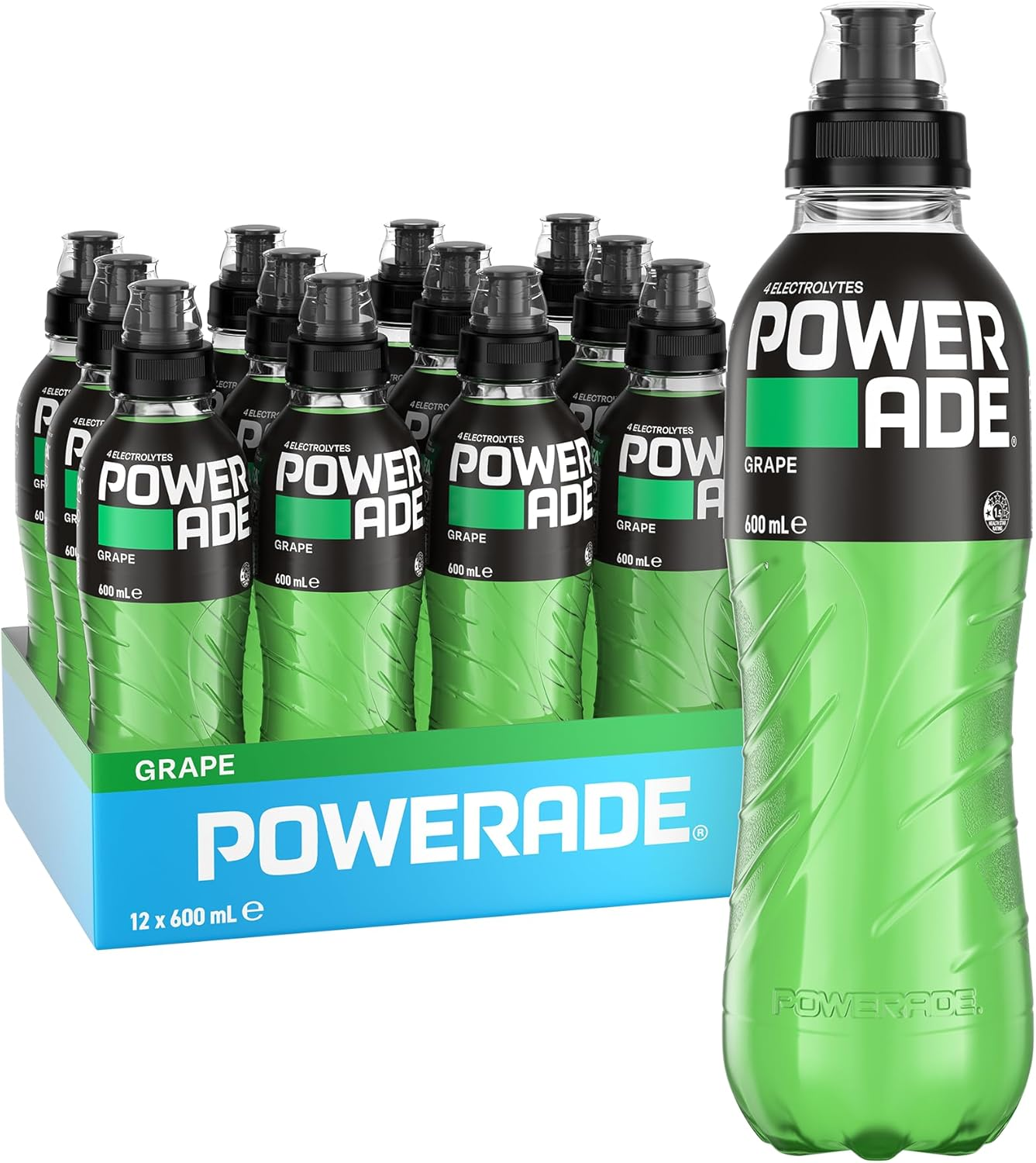 Powerade ION4 Grape Sports Drink Sipper Cap Multipack Bottles 12 X 600Ml image number 1