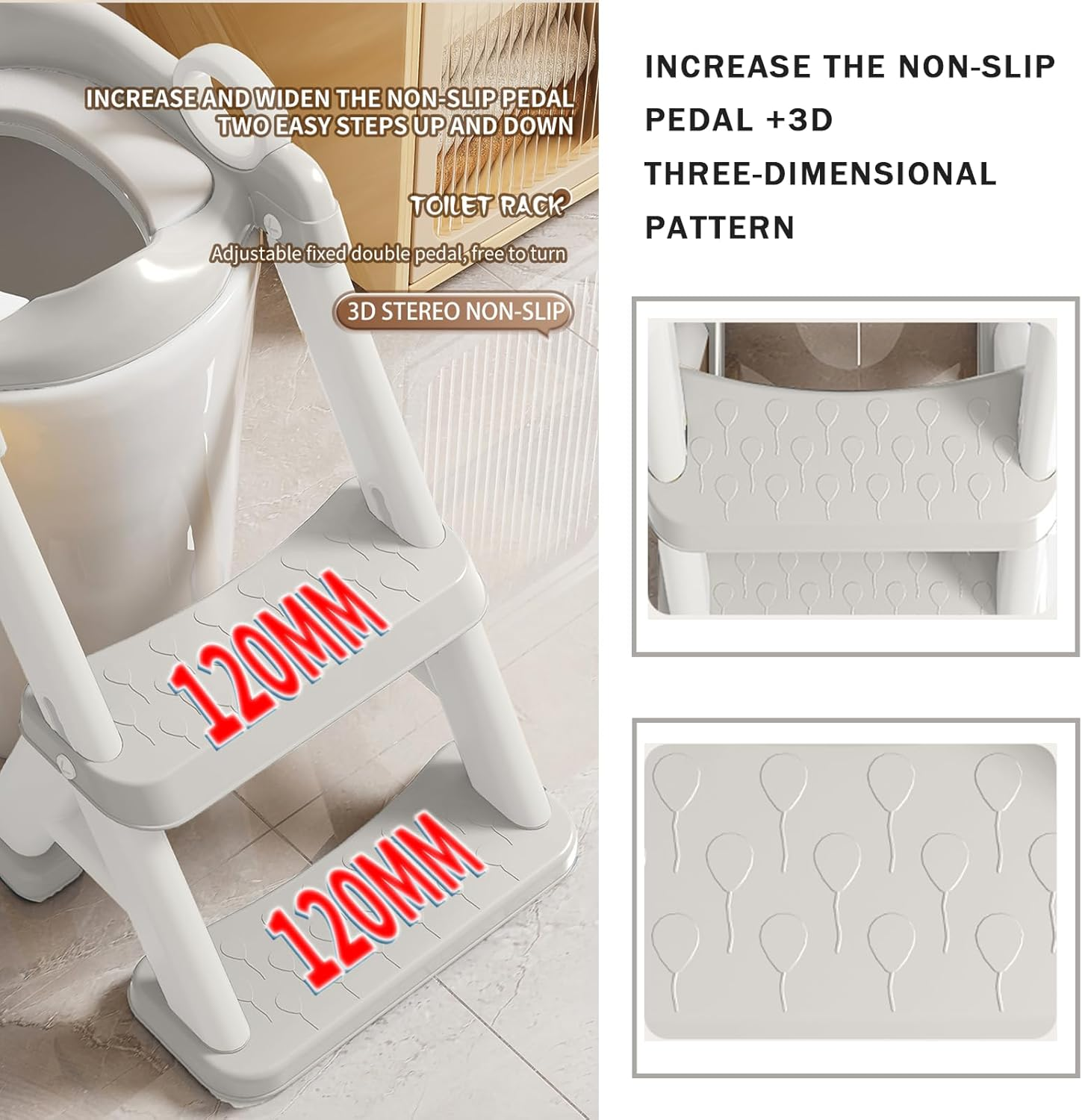 Pandaear Toilet Potty Training Seat with Step Stool Ladder, Comfortable Safe Potty Seat with Anti-Slip Pads Ladder & Bear Design for Kids Boys Toddlers -Grey image number 5