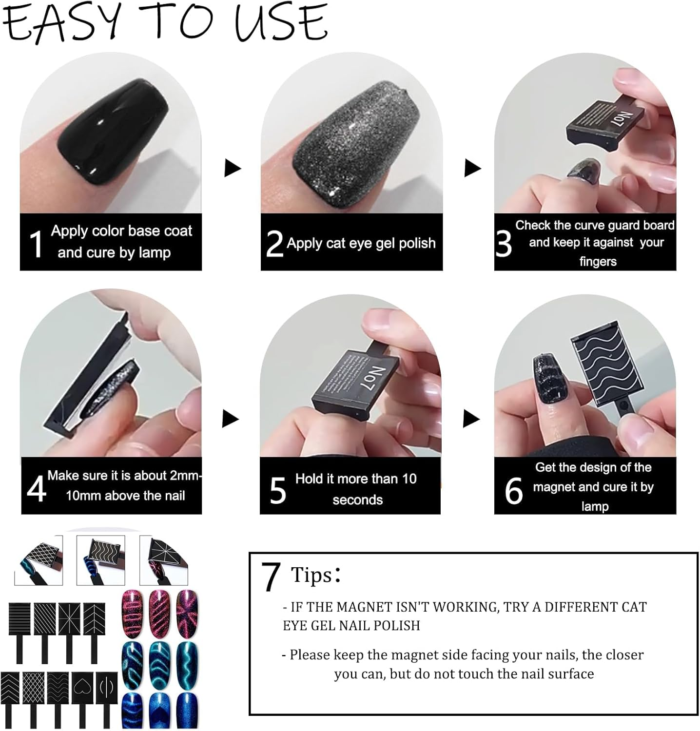 16 Pcs Nail Magnet Tool Set Magnet Plate Wand Board Magnetic Pen Stripe Nail Magnet Double Ended Magnet Wand Magnet Stick for Cat Eye Gel Polish Nail Art image number 2