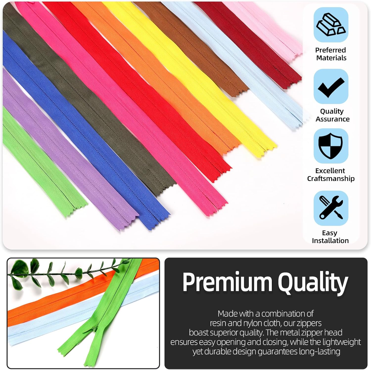 Glarks 22Pcs 40Cm Nylon Invisible Zippers, 20 Colors Nylon Invisible Zipper Bulk, Colorful Conceal Zippers, Crafts Hidden Zippers, Invisible Nylon Coil Zippers with Tools for Sewing Craft image number 4