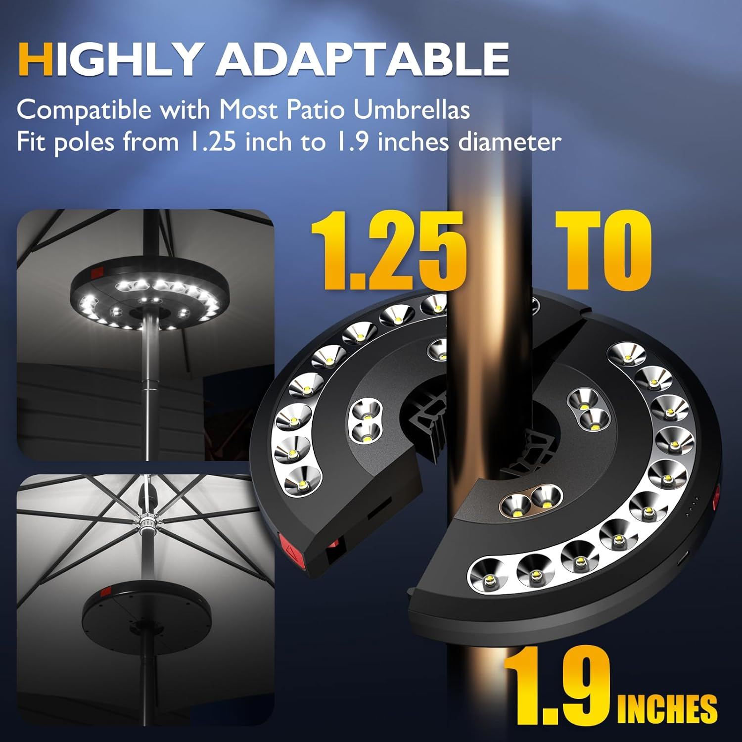 Eletorot Patio Umbrella Lights-Rechargeable Outdoor Lights for Patio Decor, Patio Table Lights Pole Light 28 LED 3 Lighting Modes, Patio Lighting Pool Accessories, Patio Backyard Decor image number 6