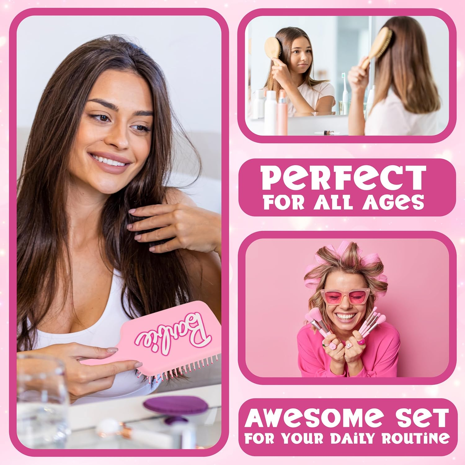 Barbie Detangle Hair Brush for Women Teenagers Girls, Paddle Brush and Compact Mirror Set - image number 2
