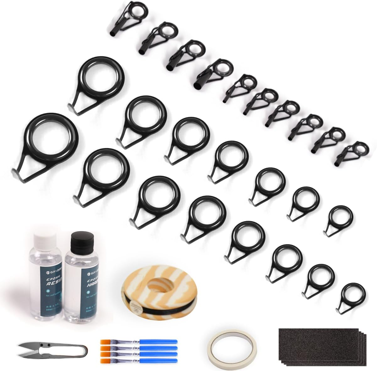 OJY&DOIIIY Fishing Rod Repair Kit, All-In-One Supplies for Fishing Pole Eyelets Replacement with Rod Guides,Epoxy Glue,Wrapping Thread and Tape