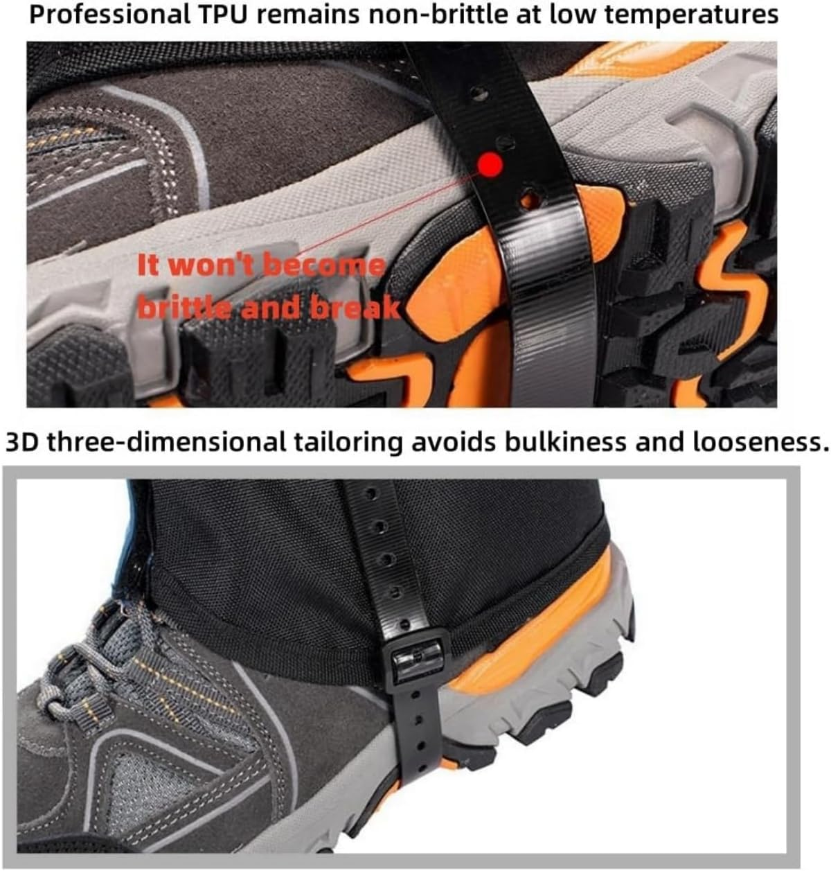 Sand-Proof Boot Gaiters, Leg Hiking Gaiters, Shoe Covers, Lightweight and Adjustable, Waterproof, Hiking, Walking, Hunting, Backpacking, Skiing, Mountaineering, for Men and Women image number 4