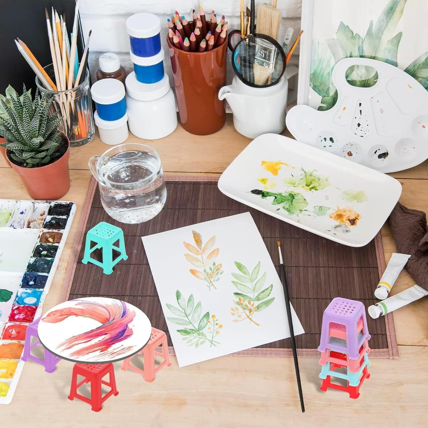 Canvas Stands for Painting Paint Stand Mini Canvas Feet Risers Fluid Painting Supplies Acrylic Pouring Paint Supplies Solid Color Plastic Paint Pouring Tools( 16 Pcs ) image number 1