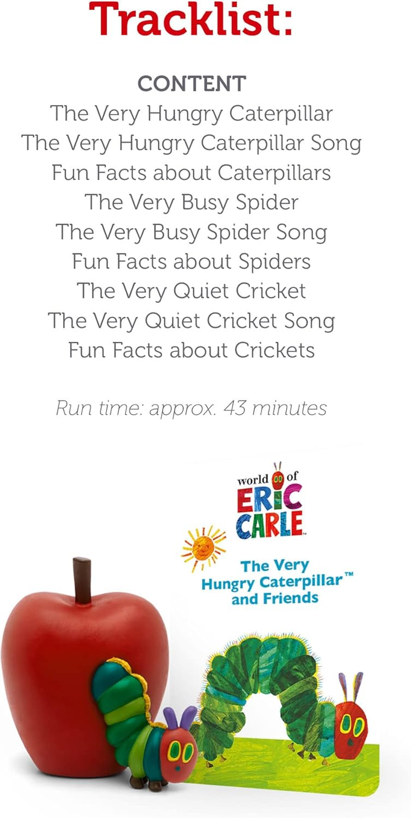 Tonies the Very Hungry Caterpillar Audio Play Character with 3 Stories, 3 Songs, 3 Sets of Fun Facts, and 1 Toy Character - Recommended Age Range: 3+, Language: English, Narrated by Eric Carle image number 5