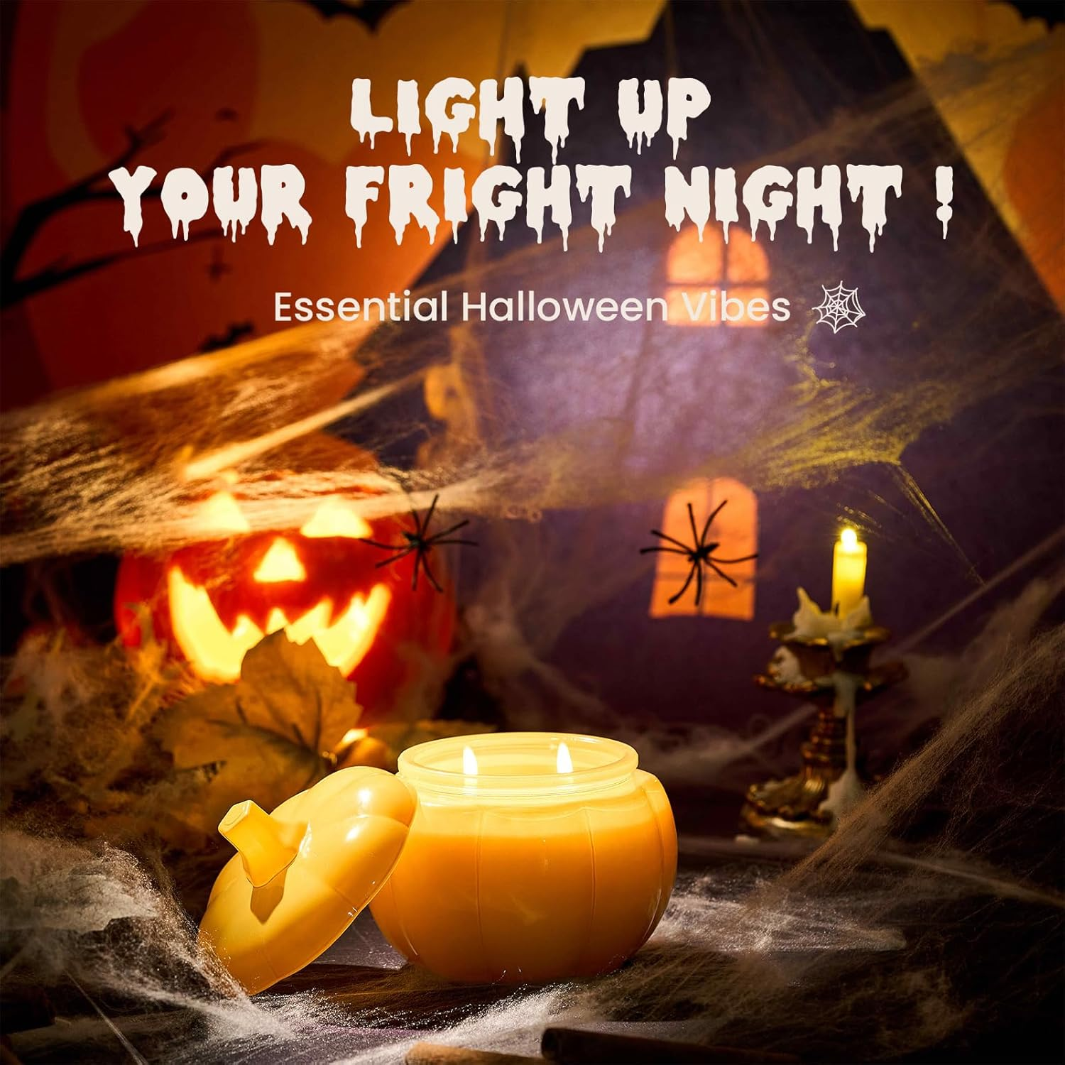 M&SENSE Fall Pumpkin Shaped Candle Trick or Treat 14.5 Oz 85 Hours Long Burning Home Decor for Thanksgiving Halloween Party, Natural Soy Candle image number 1