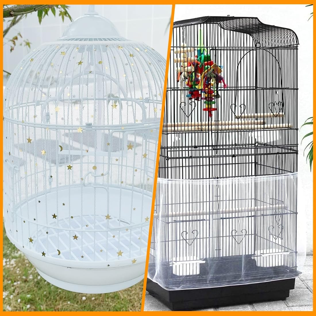 AOEVUIR Pack of 2 Bird Cage Cover Protective Net, Seed Catcher for Bird Cages, Parrots, Nylon Mesh, Suitable for Cages with a Circumference of 80-110 Cm image number 4