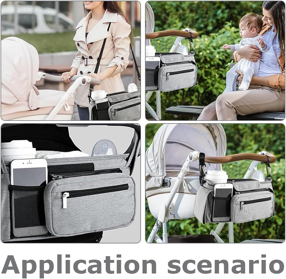 Universal Stroller Organizer,Multifunctional Storage Bag,Item Storage Container,Stroller Caddy Fits, Organizer Bag with Hooking,Detachable Shoulder Straps,For Diapers,Toys,Snacks (Grey) image number 5