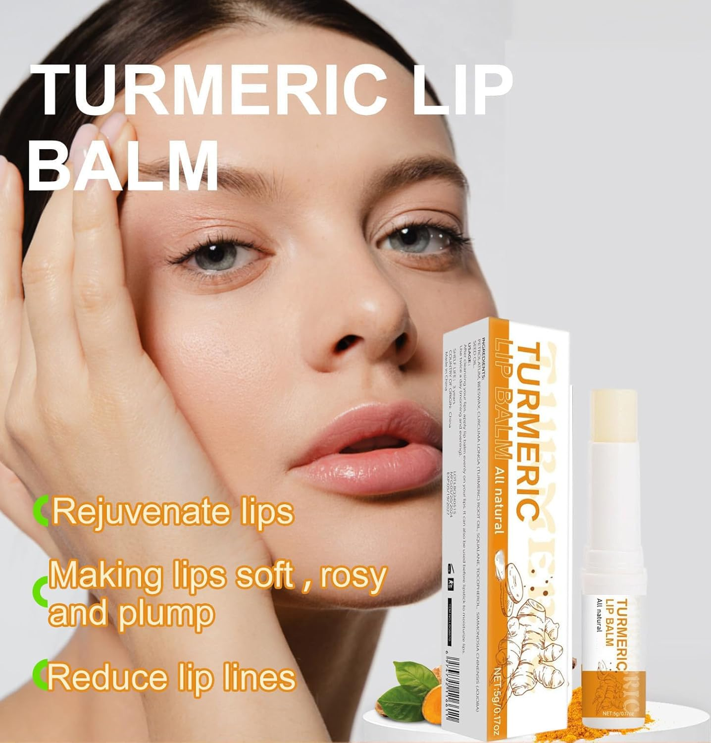 Turmeric Root Oil Lip Balm Stick and Exfoliating Scrub, Nourishing, Soothing & Moisturizing Lip Care Duo, Hydrating Balm Stick & Gentle Exfoliating Scrub for Dry or Chapped Lips (3PCS)