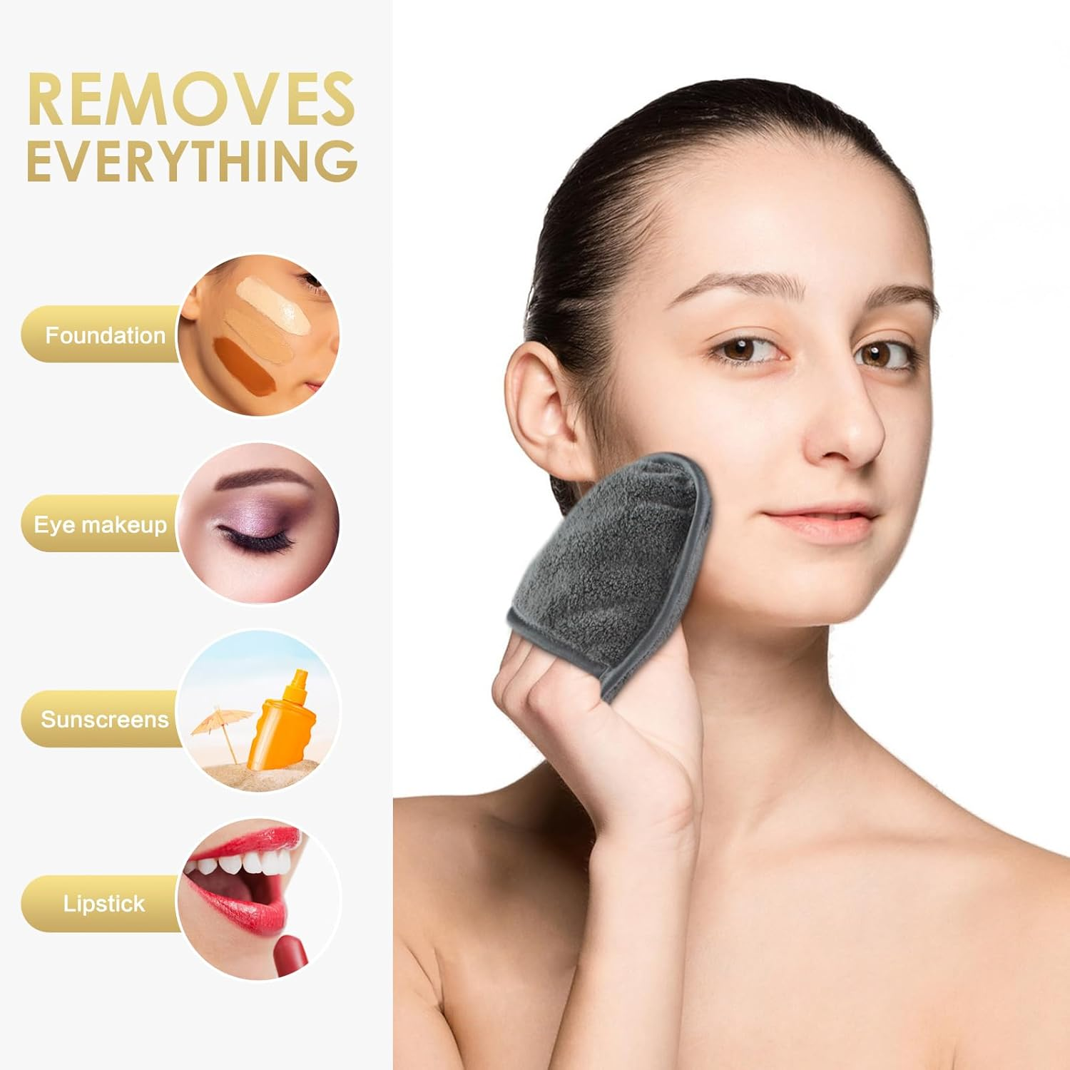 SINLAND 6 Pack Microfiber Makeup Remover Pads Reusable Makeup Eraser Washable Facial Cleansing Pads with Laundry Bag Dark Grey image number 4