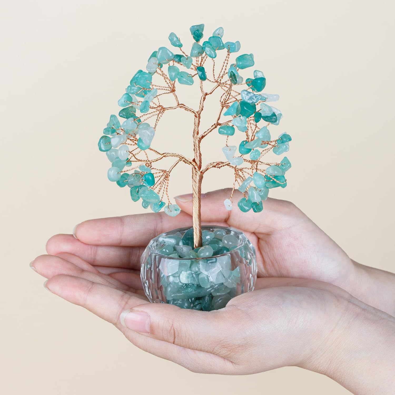 Zenbless Aventurine Healing Crystal 7 Chakra Tree of Life Money Bonsai Figurine Feng Shui Reiki Spiritual Decor & Accessories for Home Office Desk, Good Luck Gifts