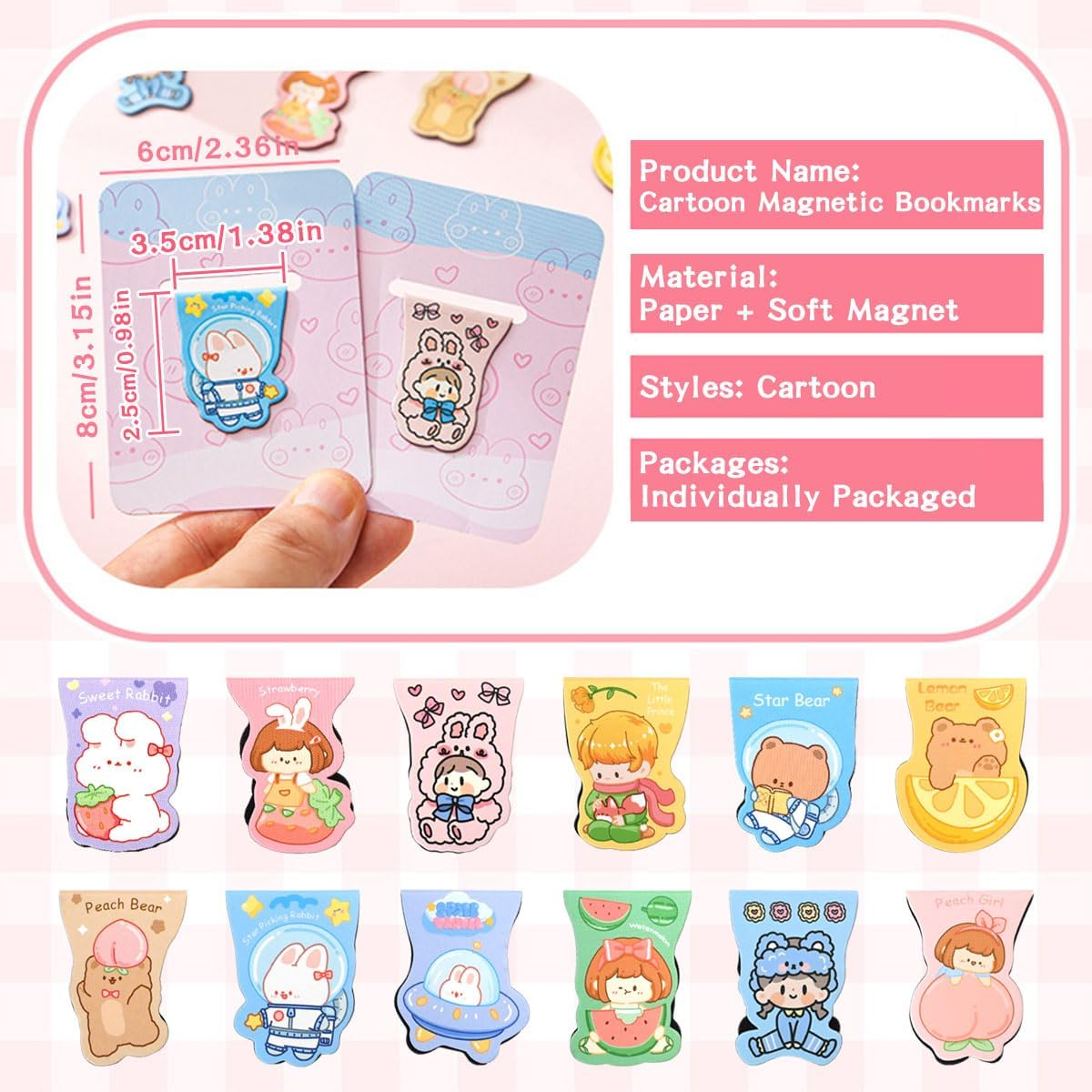 24 PCS Magnetic Bookmarks for Kids, Cute Magnetic Bookmark, Kawaii Bookmarks Book Marker Clip, Magnetic Book Mark for Reading Lovers Women Girls Kids Teachers Stationery Gifts