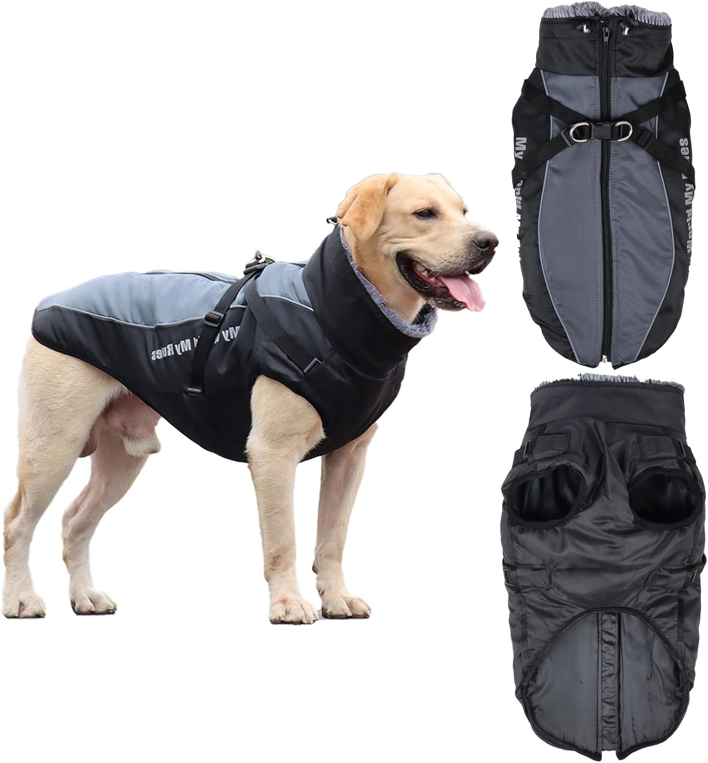 Velmoriah Dog Winter Coat Reflective Dog Jacket with Adjustable Buckle, Fleece Turtleneck, Zipper, Double D-Rings, Waterproof & Windproof for Small Medium Large X-Large Dogs (Black, 3XL) image number 4