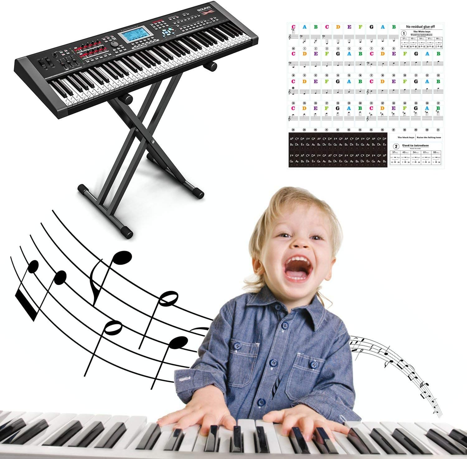 MUYOS Piano Keyboard Stickers for 54/61/88 Keys &ndash; Transparent & Removable Piano Keyboard Note Stickers and Piano Key Labels for Kids and Beginners (Sticker Color) image number 5