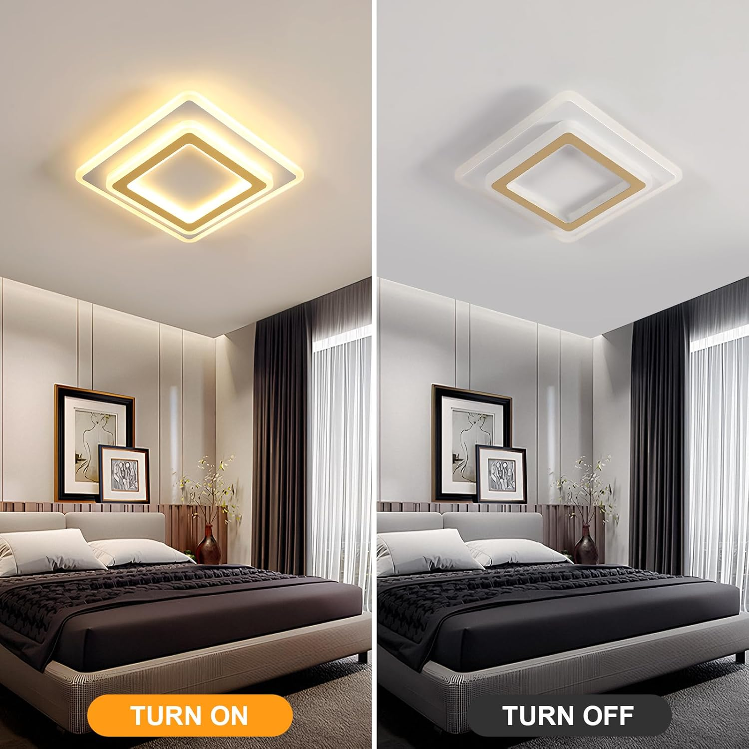 Modern Ceiling Lamp, 44W LED Ceiling Light Square Ceiling Light, Gold Acrylic Ceiling Light for Bedroom, Living Room, Dining Room, Hallway, Warm Light 3000K, Day 30 Cm image number 2