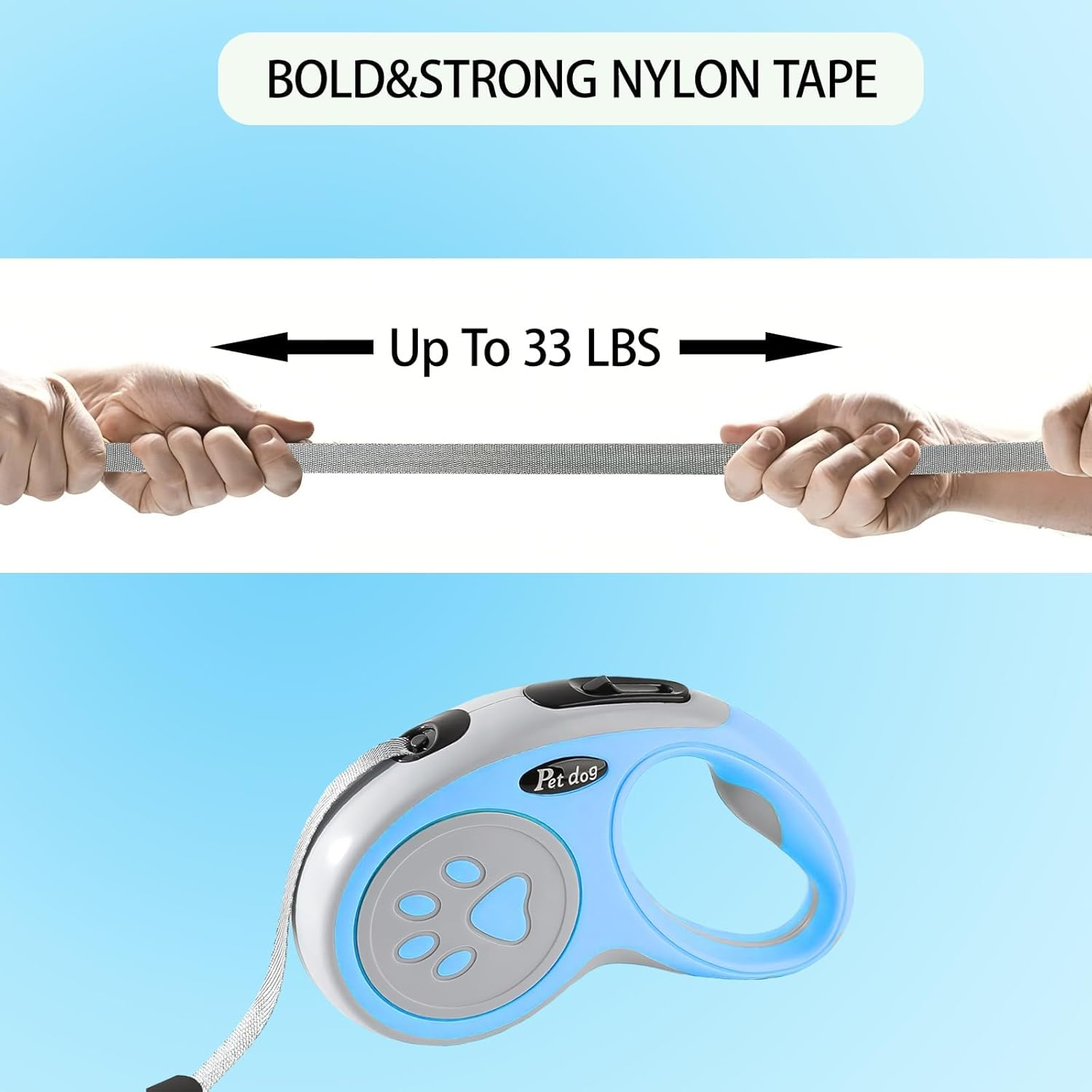 Retractable Dog Lead, IKEEP 5M/16FT Extendable Dog Lead with Strong Nylon Tape Tangle-Free One-Handed Brake, Pause, Lock for Small Medium Dogs (Blue)