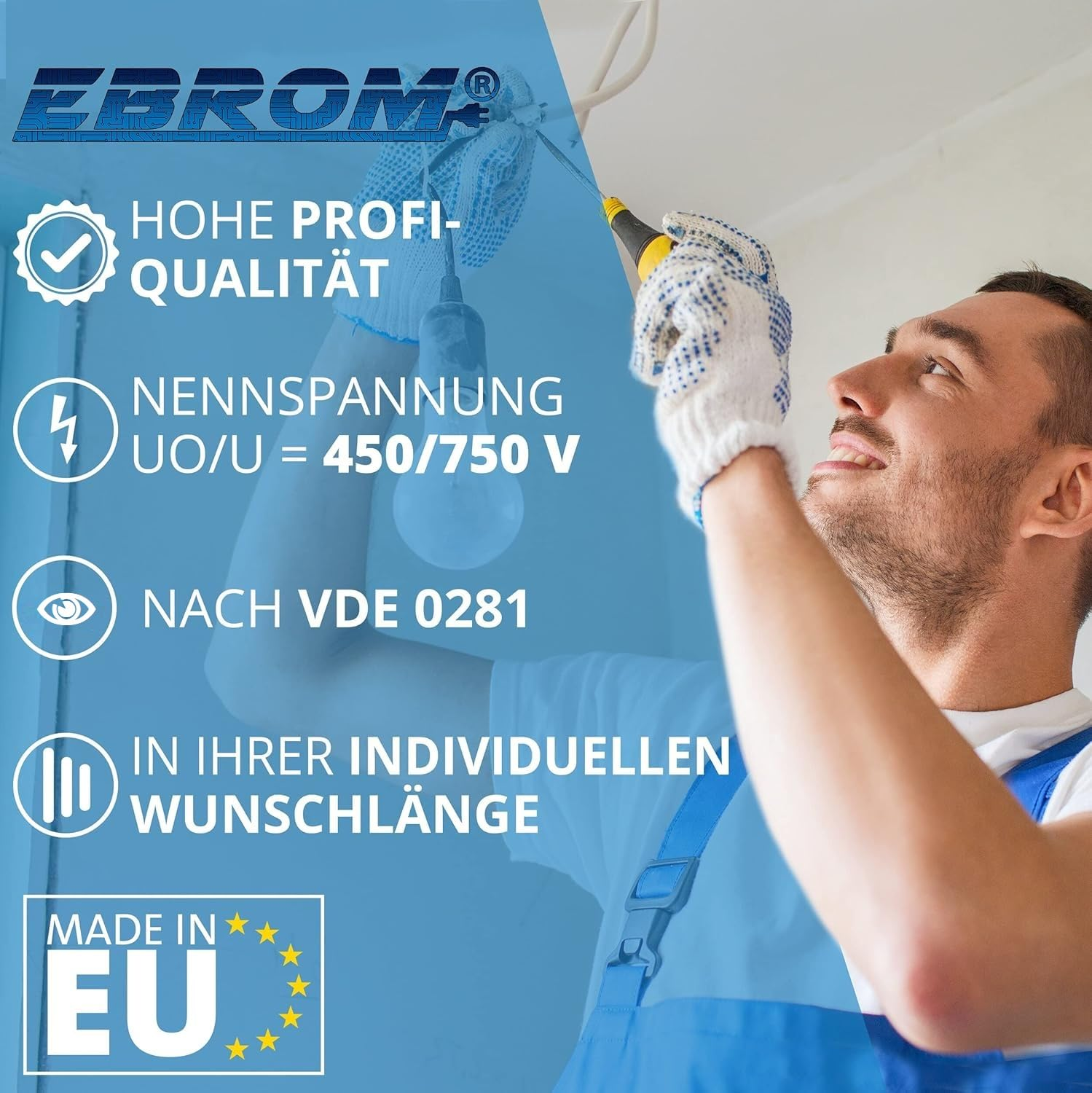 Core Cable Wiring Cable &ndash; Single Core Flexible &ndash; PVC Cable &ndash; H07V-K 2.5 Mm&sup2; &ndash; Colour: Light Blue &ndash; Many Lengths Available in 5 Metre Increments, Length: 10 M 2.5 Mm&sup2; image number 4