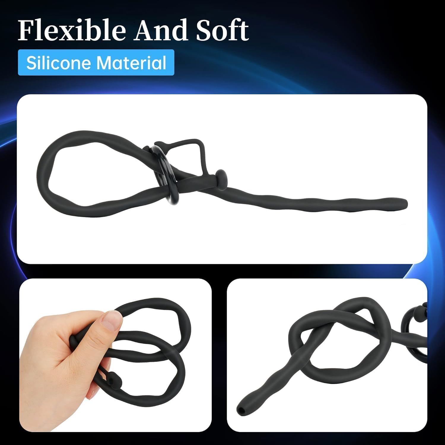 3 Pack Urethral Penis Sound Hollow Dilator Soft Silicone Sounding Kit Penis Plug Urethra Multi Beads Probe BDSM Bondage Sounds Flexible Male Masturbation Mens Sex Toy image number 5