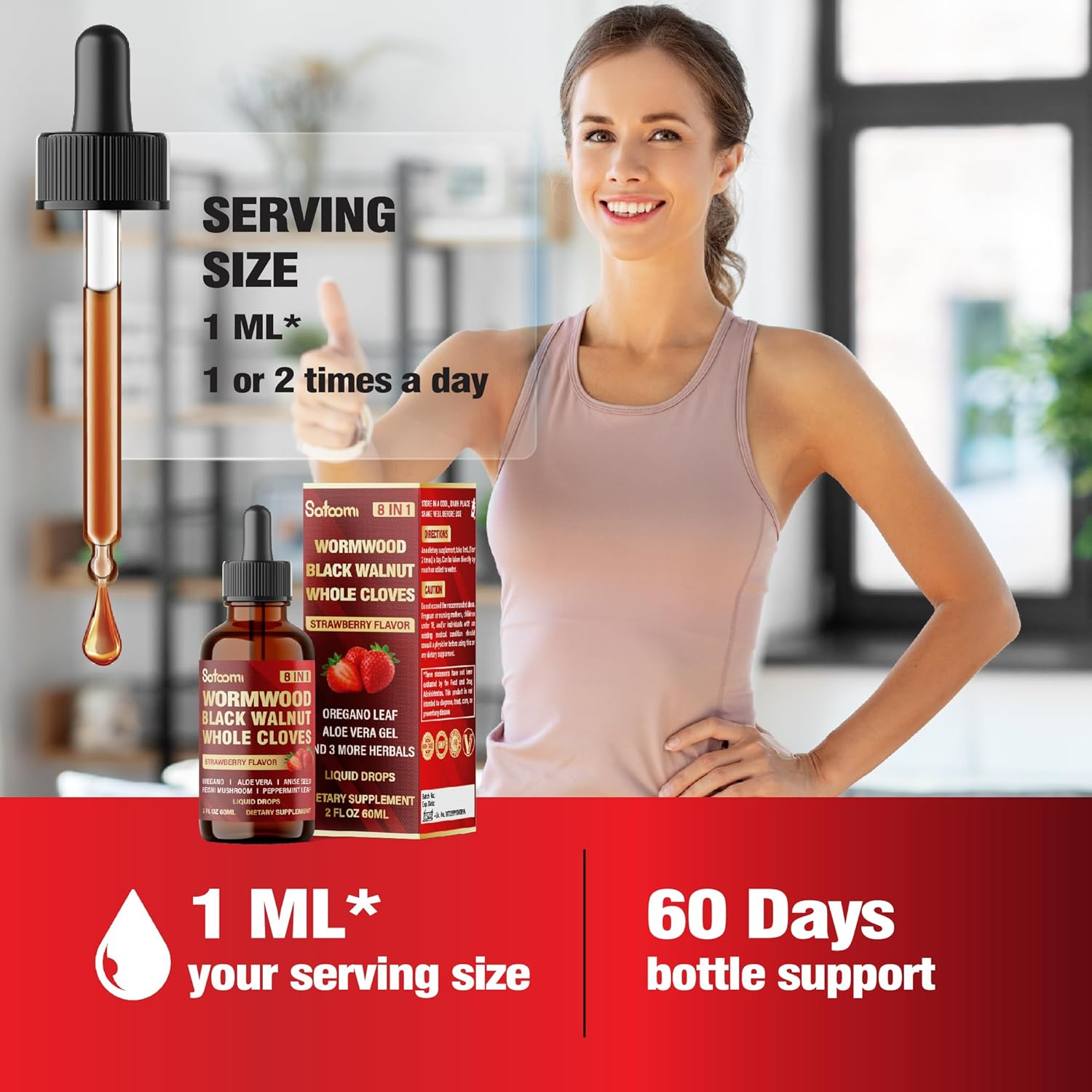 SATOOMI 8In1 Wormwood Liquid Drops with Black Walnut, Whole Cloves and 5 More - 60Ml for 60 Days Supply image number 5