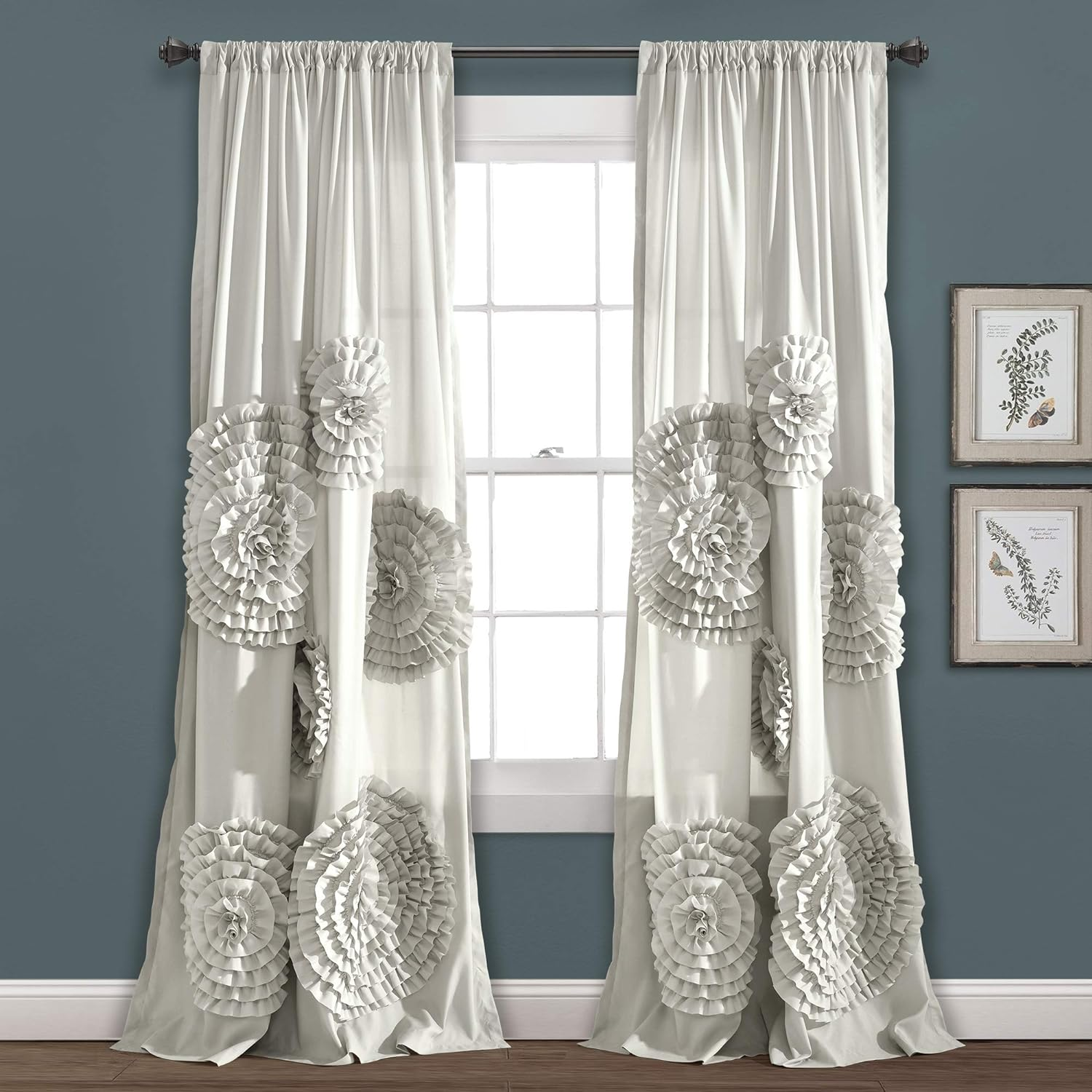Lush Decor Serena Light Filtering Window Curtain Panel, Single, 54" W X 95" L, White - Drapes - Floral Curtains for Bedroom - Cute Curtains - Coquette Decor