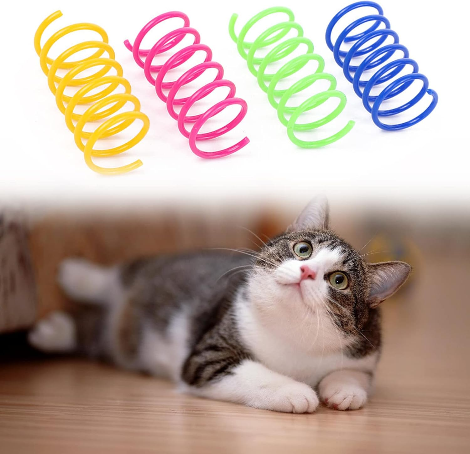Cat Spring Toy for Cats, Pack of 100 Cat Spring Toys, Interactive Cat Toy, Plastic Spiral Feathers, Spiral Cat Toy, Wide Colourful Spiral Feathers, Spring Spiral for Cat image number 5