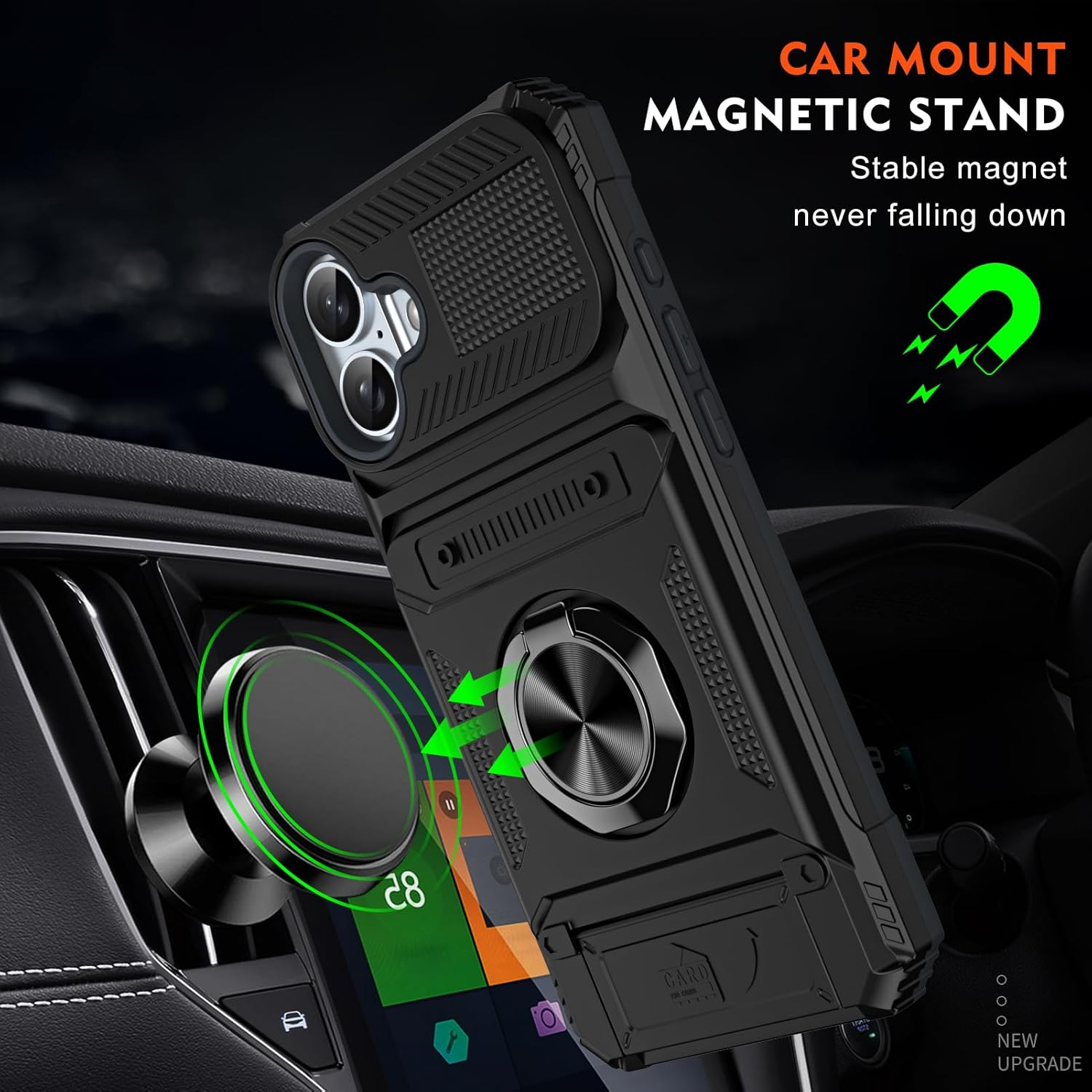 QIWEIQING Case for Iphone A, Military-Grade Shockproof Built-In Kickstand Phone Case Slide Camera Cover Removable Card Holder Anti-Scratch Rugged Bumper Cover for Iphone A. Black LM
