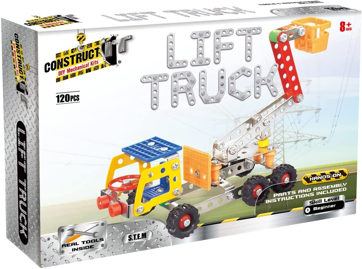 Construct IT Lift Truck &ndash; 120-Piece STEM Construction Kit &ndash; Build Your Own Metal Utility Vehicle &ndash; Creative Engineering Toy for Kids Ages 8&ndash;12 image number 1
