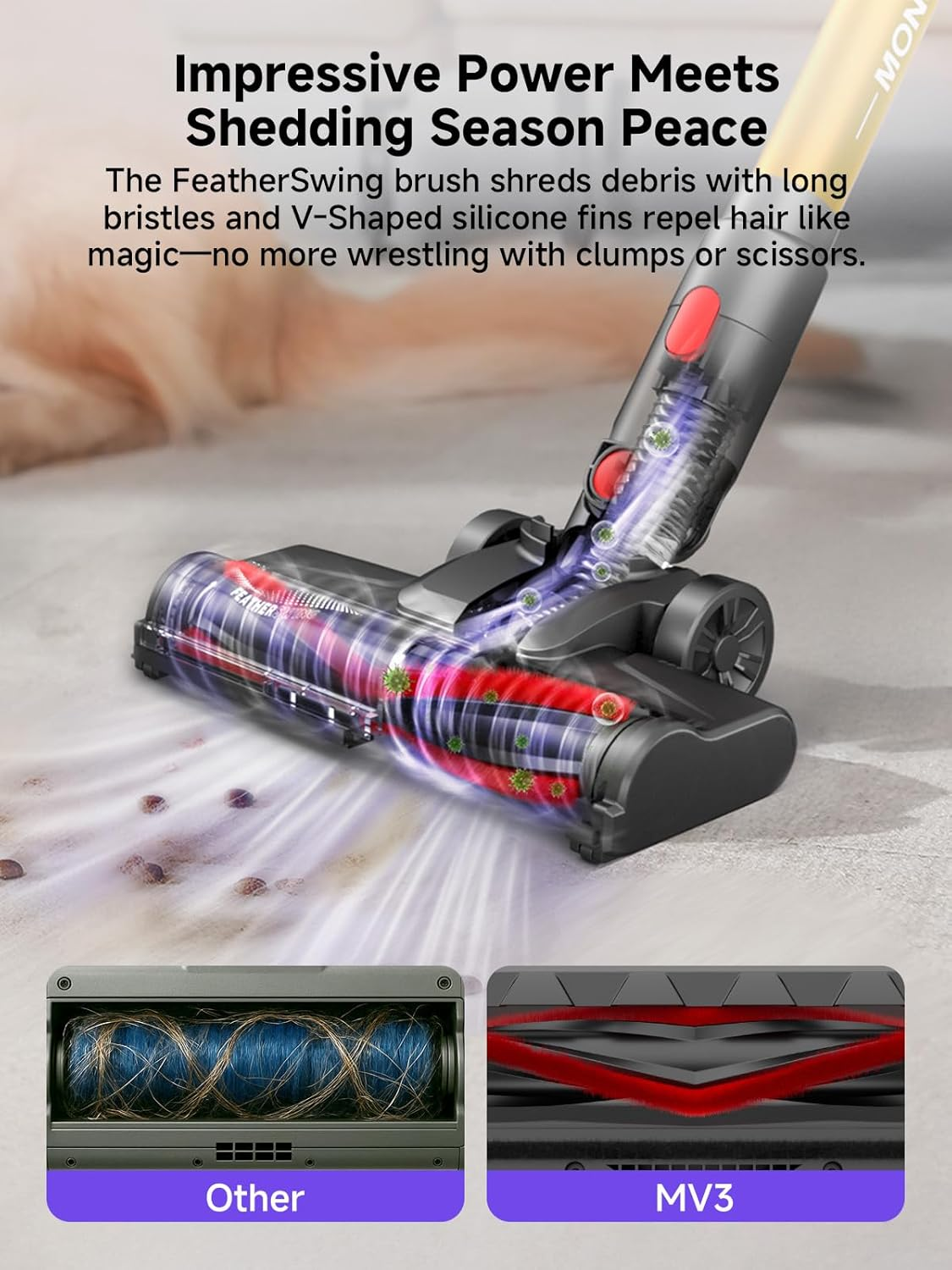 MONSGA Cordless Vacuum Cleaner, 45Kpa Stick Vacuum for Home, 50Mins Anti-Tangled Vacuum Cleaner with Charging Dock, Light-Weighted Handheld Vacuum for Pet Hair/Carpet/Floor, MV3 (Gold) image number 1