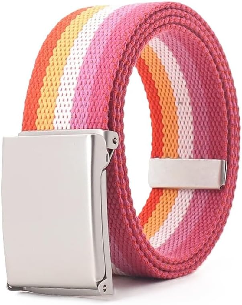 120Cm Colorful Stripes Canvas Belt for Women Jeans,Outdoor Travel Tactical Metal Buckle Belt