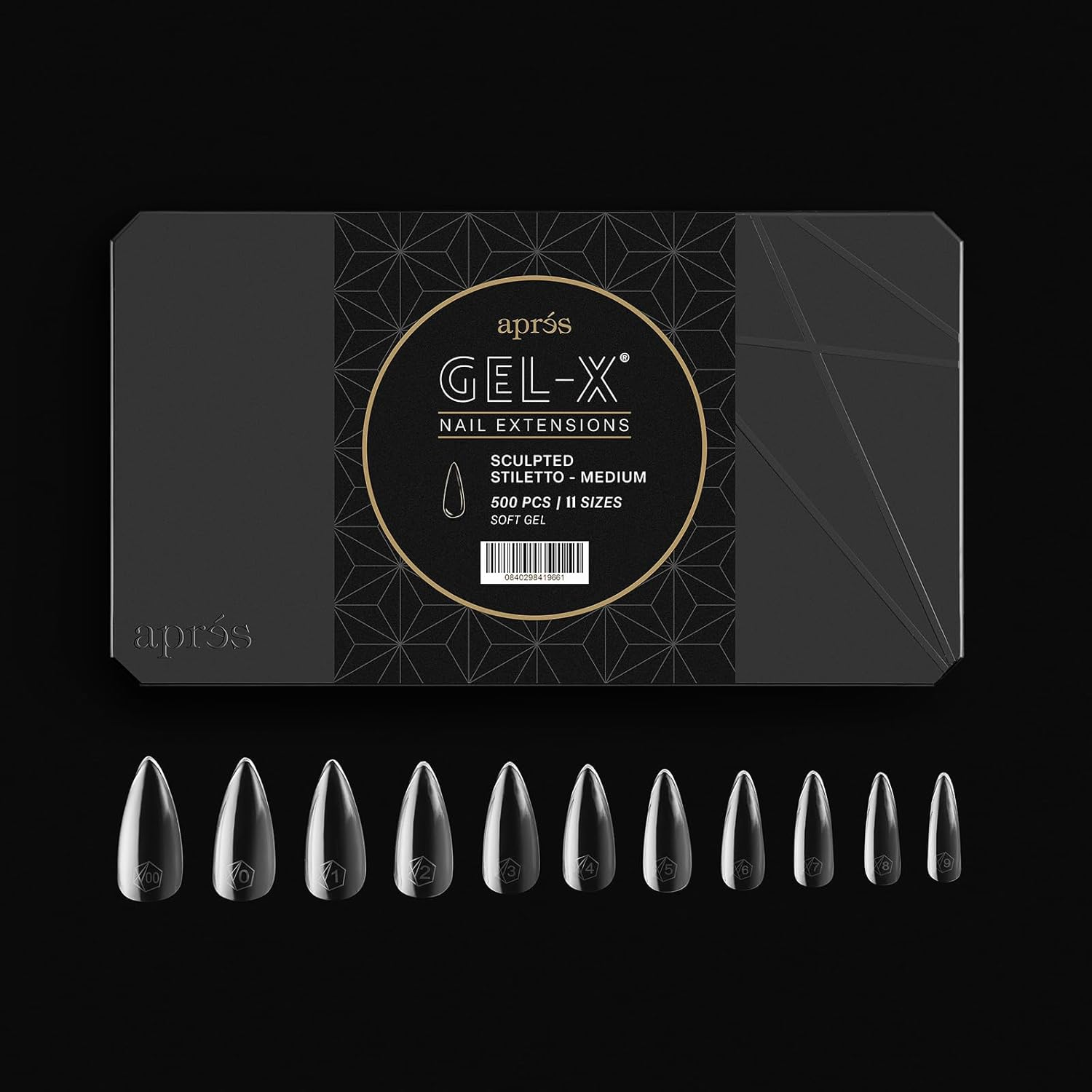 APR&Eacute;S Apres Gel-X Sculpted Stiletto Medium Tip Box | 500Pc Gel-X Tips, 11 Sizes 00-9, Premium Quality image number 2