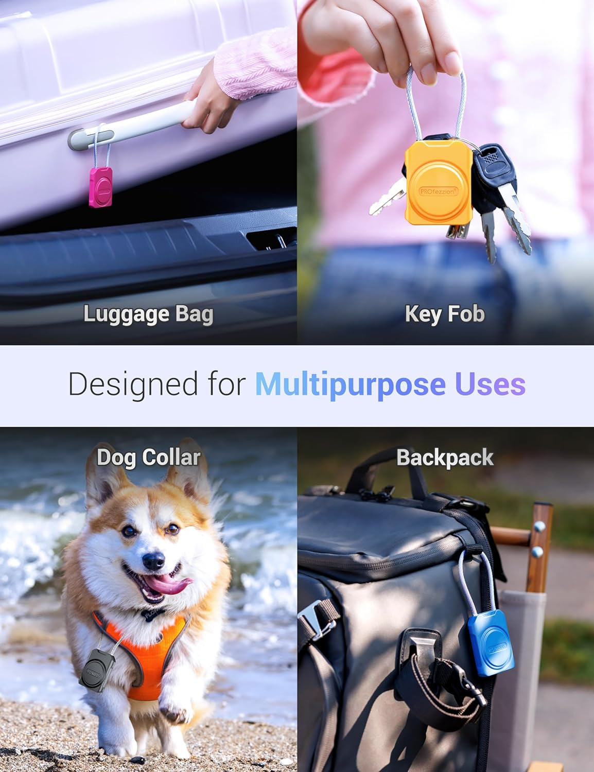 Profezzion Secure Airtag Holder with Metal Wire Cable for Luggage, IPX8 Waterproof Hard Shell Hidden Air Tag Case with Allen Key Locking System for Travel Suitcase, Backpacks, Keys, Pets & More - 2Pcs Black image number 6