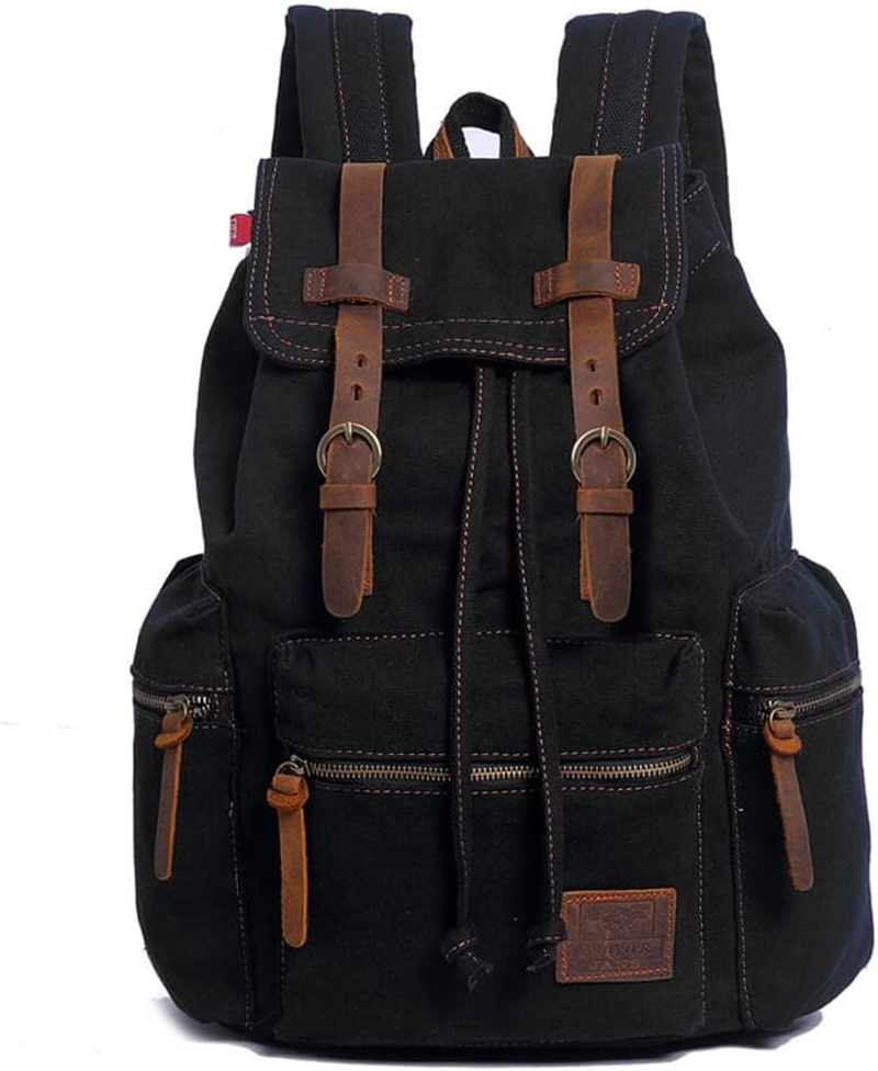 Canvas Backpack Unisex Vintage Casual Rucksack 17 Inch Laptop Daypacks Schoolbag College Student Bookbag Hiking Camping Travel Bag