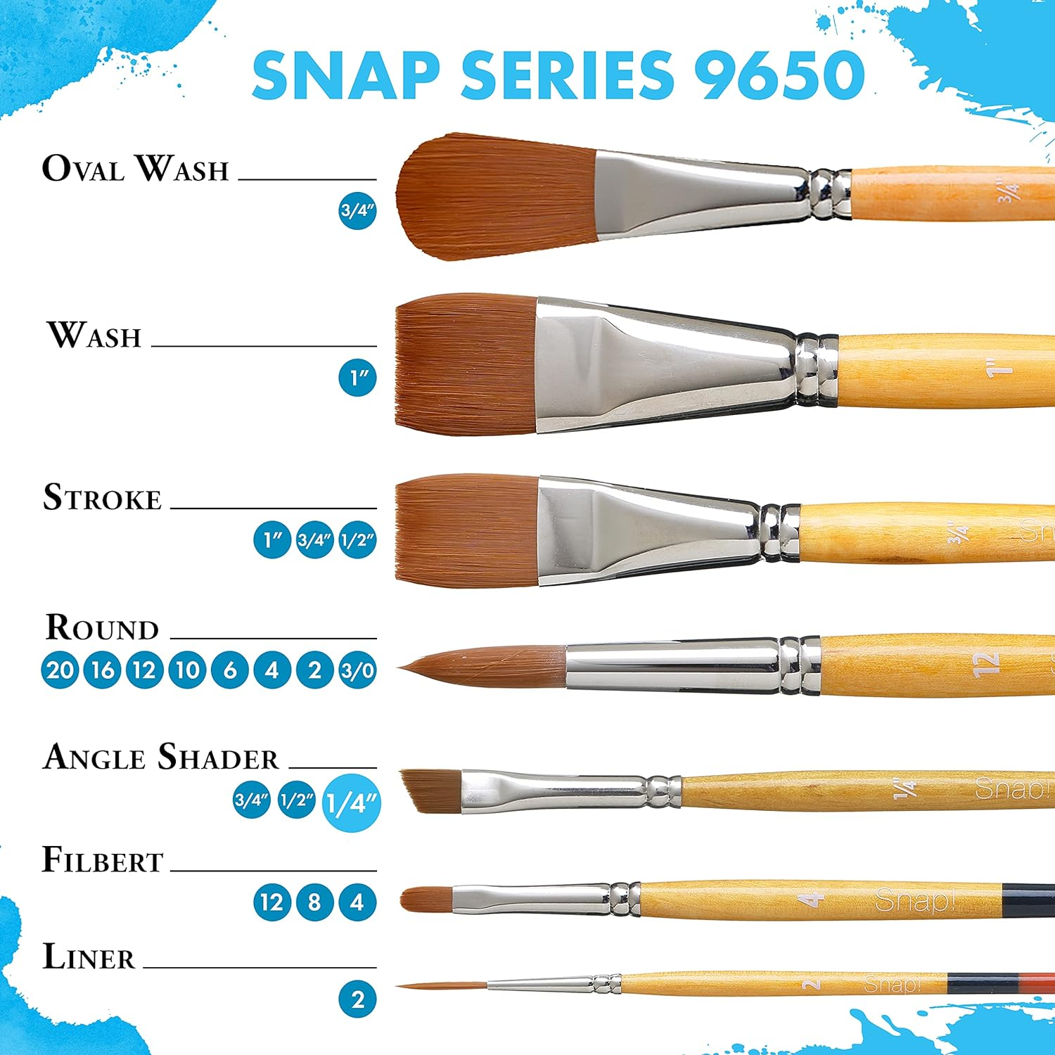 Princeton Snap Synthetic Bristles Gold Short Handle Snap Paint Brush Set #2 (Set of 3) image number 6