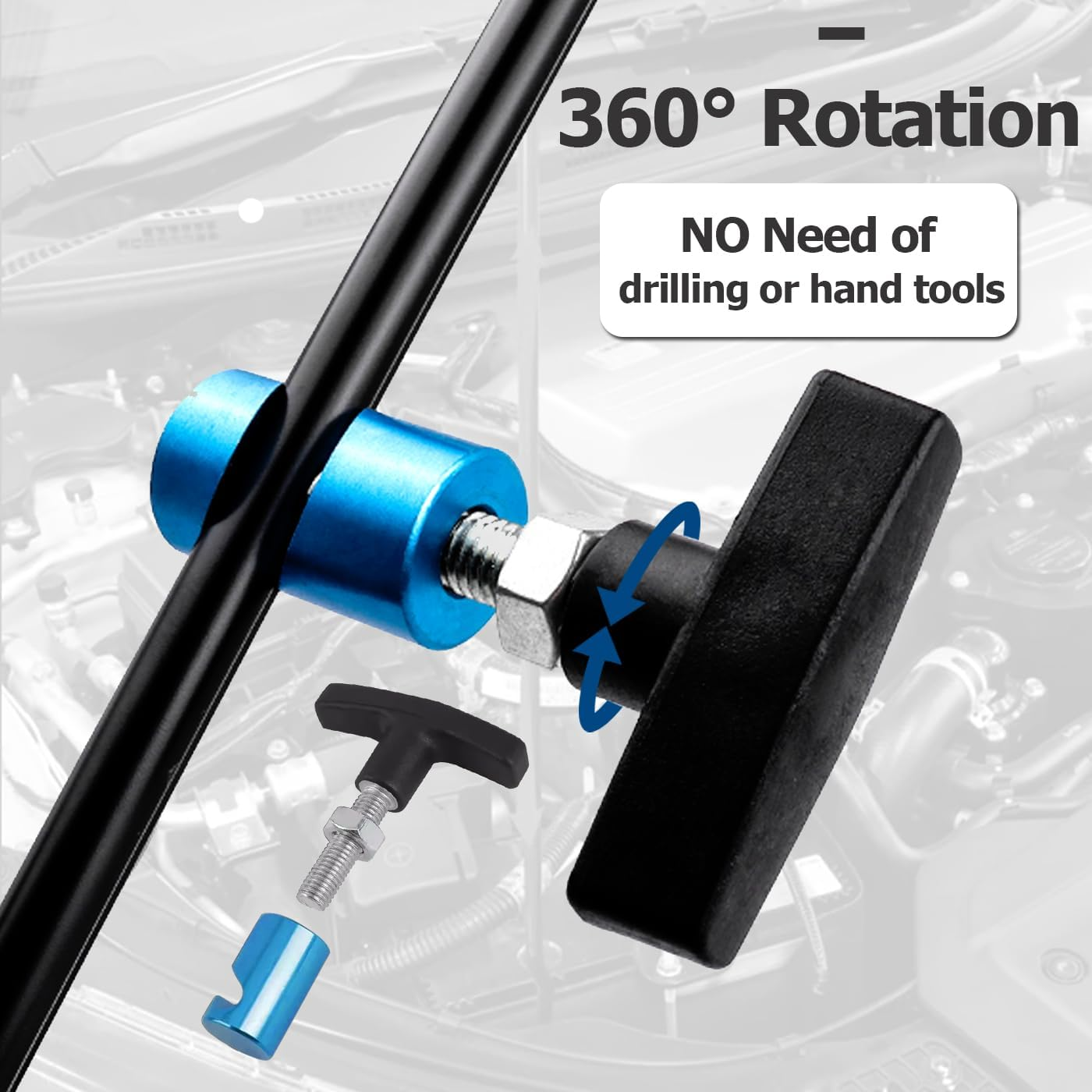 Bestgle 2 Pack Car Hood Lifting and Fixing Tool, Adjustable Car Hood Prop Struts Clamp Holder Automotive Hood Lift Supporting and Hold down Kit, Hood Strut Support Rod for Cars Trunks image number 4