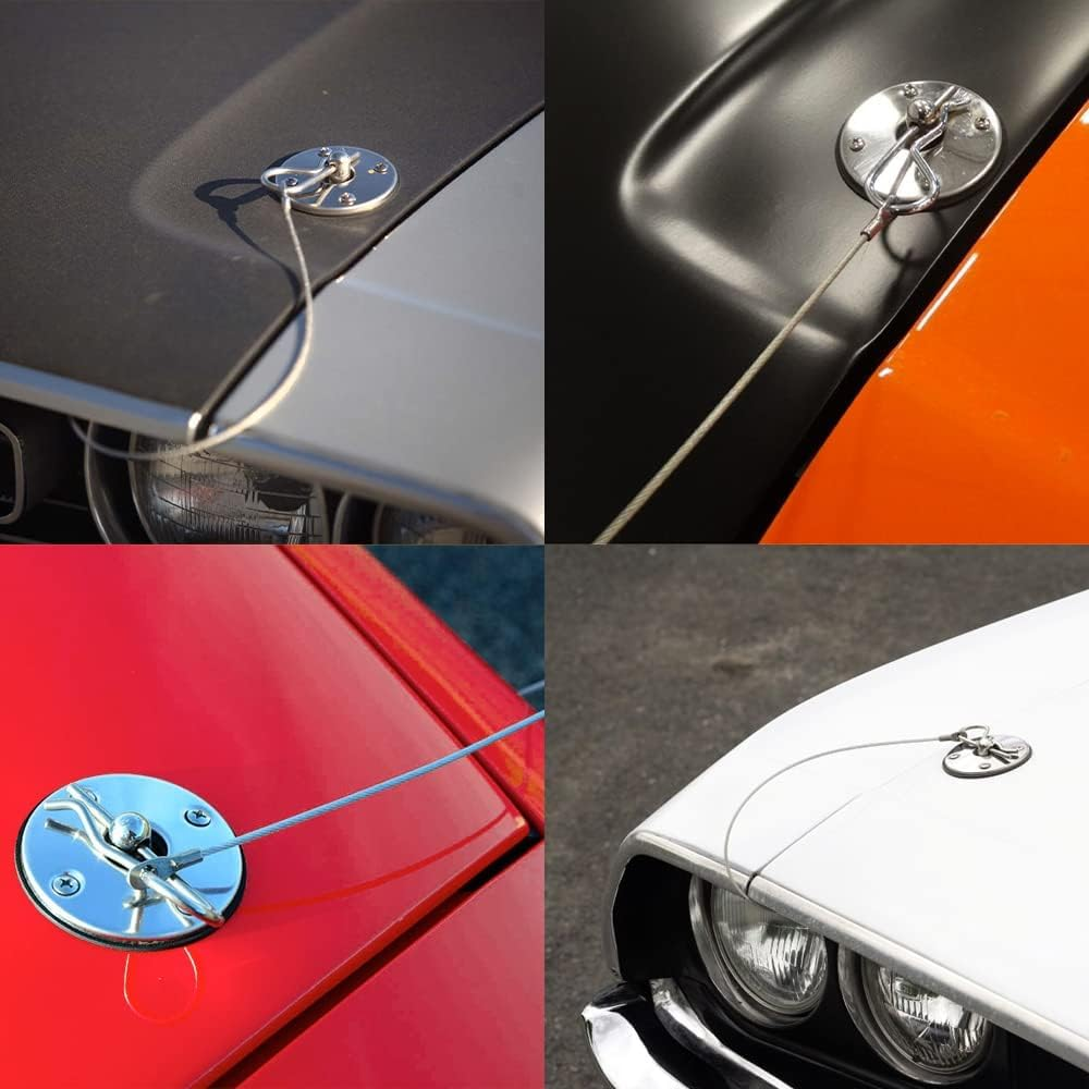 Stainless Steel Hood Pin Plate Lock Kit, 20Pcs Sengine Hood Pin Plate Lock Clip Kit, Stainless Steel Engine Hood Plate Bonnet Clips, Vehicle Exterior Engine Hood with Racing Lanyard