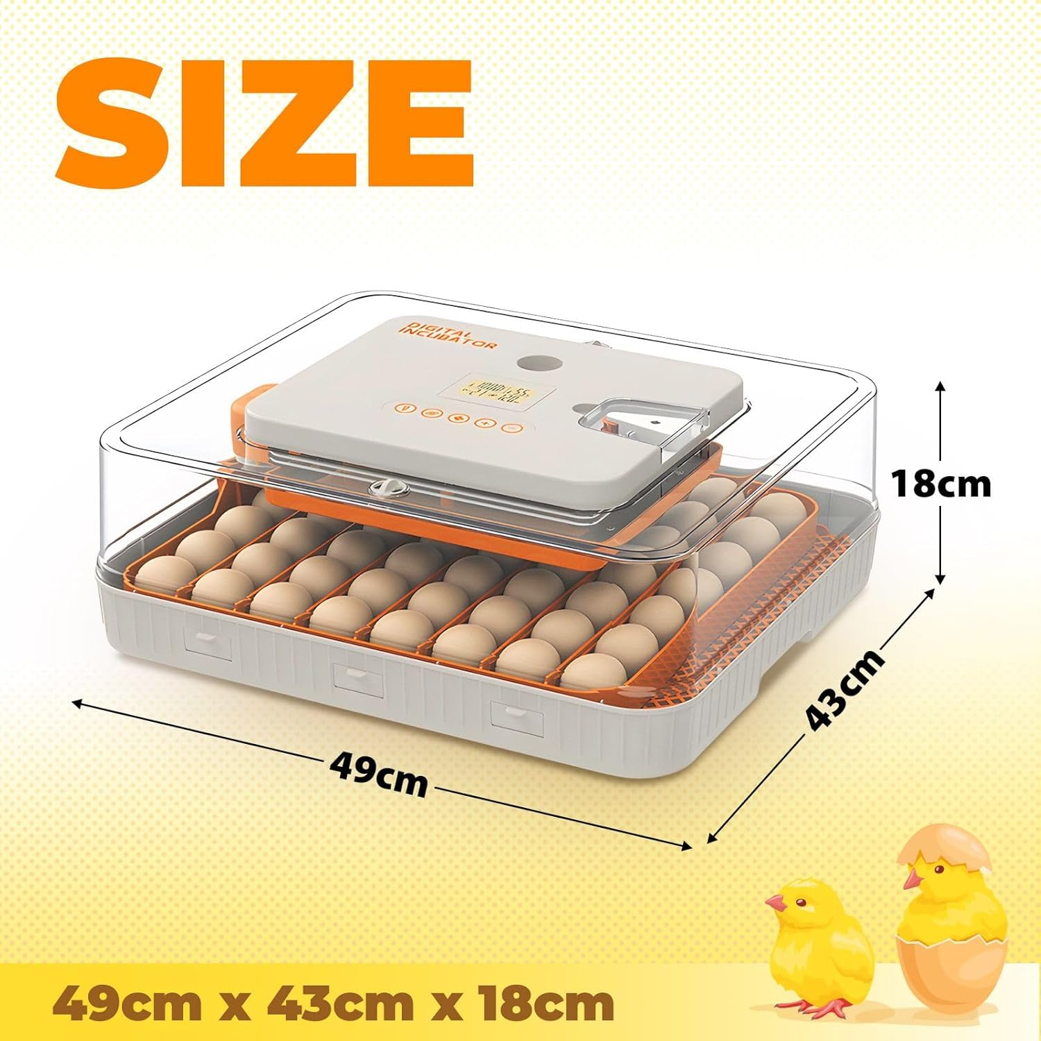 Pet Scene Egg Incubator for Hatcher Breeder, 56-70 Eggs Automatic Hatching Chicken Duck Bird Quail Poultry Auto Turner Stop Humidity Control Water Refill Candling Light image number 2