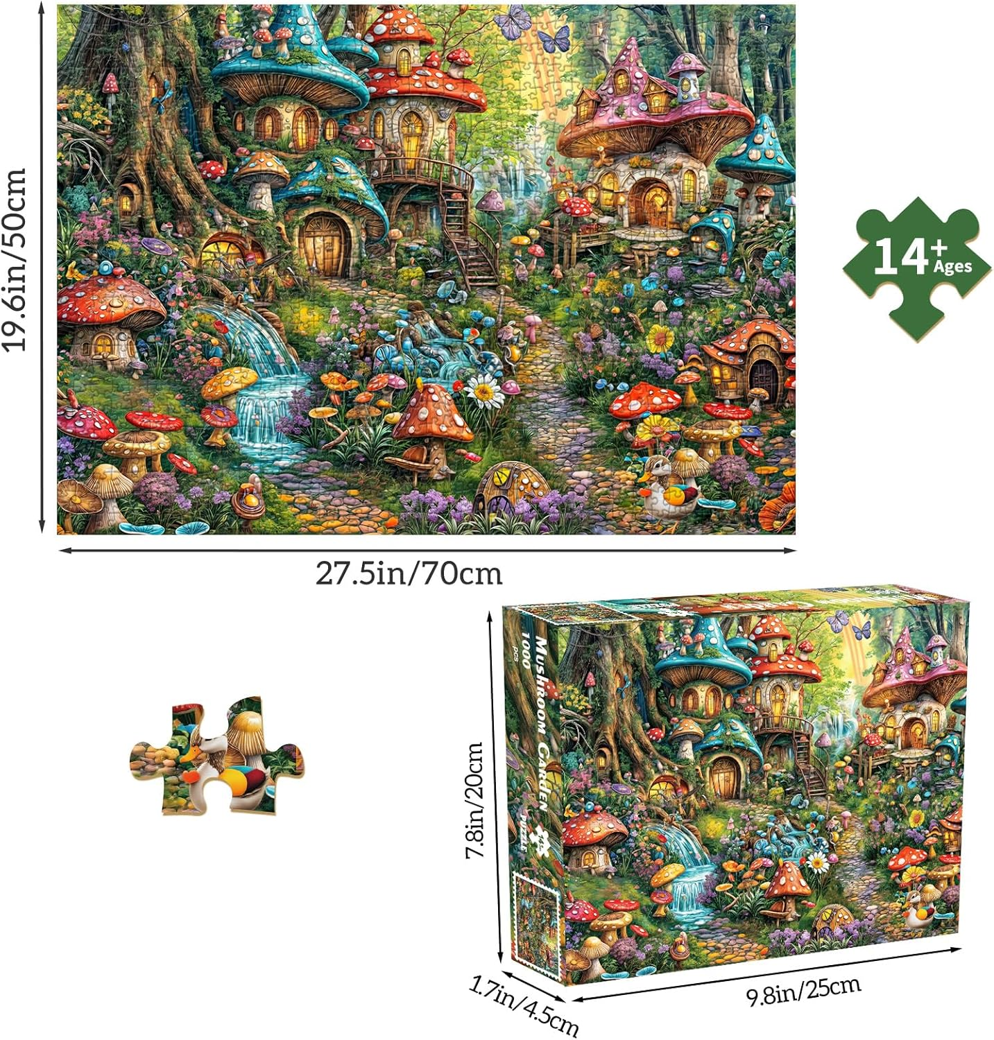 Jigsaw Puzzles for Adults 1000 Pieces, Interlock Perfectly Letter on Back No Dust, Home Decor Birthday Gift Toy for Men Women Elders Seniors, 1:1 Poster - Mushroom Garden image number 1
